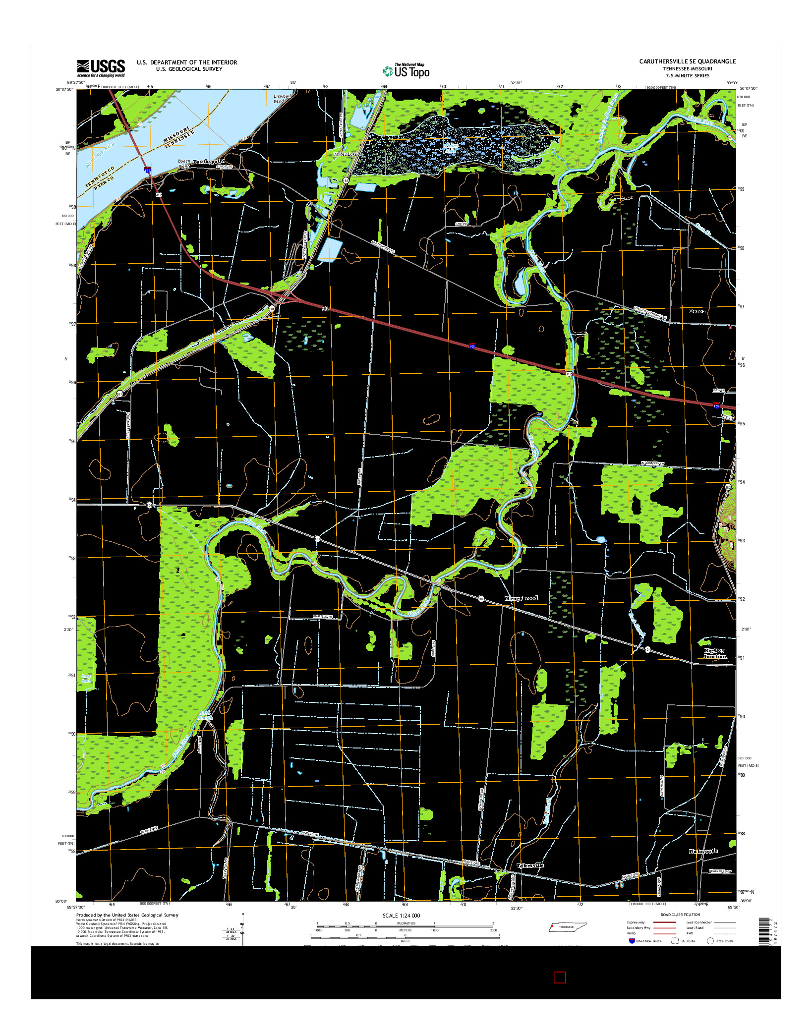 USGS US TOPO 7.5-MINUTE MAP FOR CARUTHERSVILLE SE, TN-MO 2016