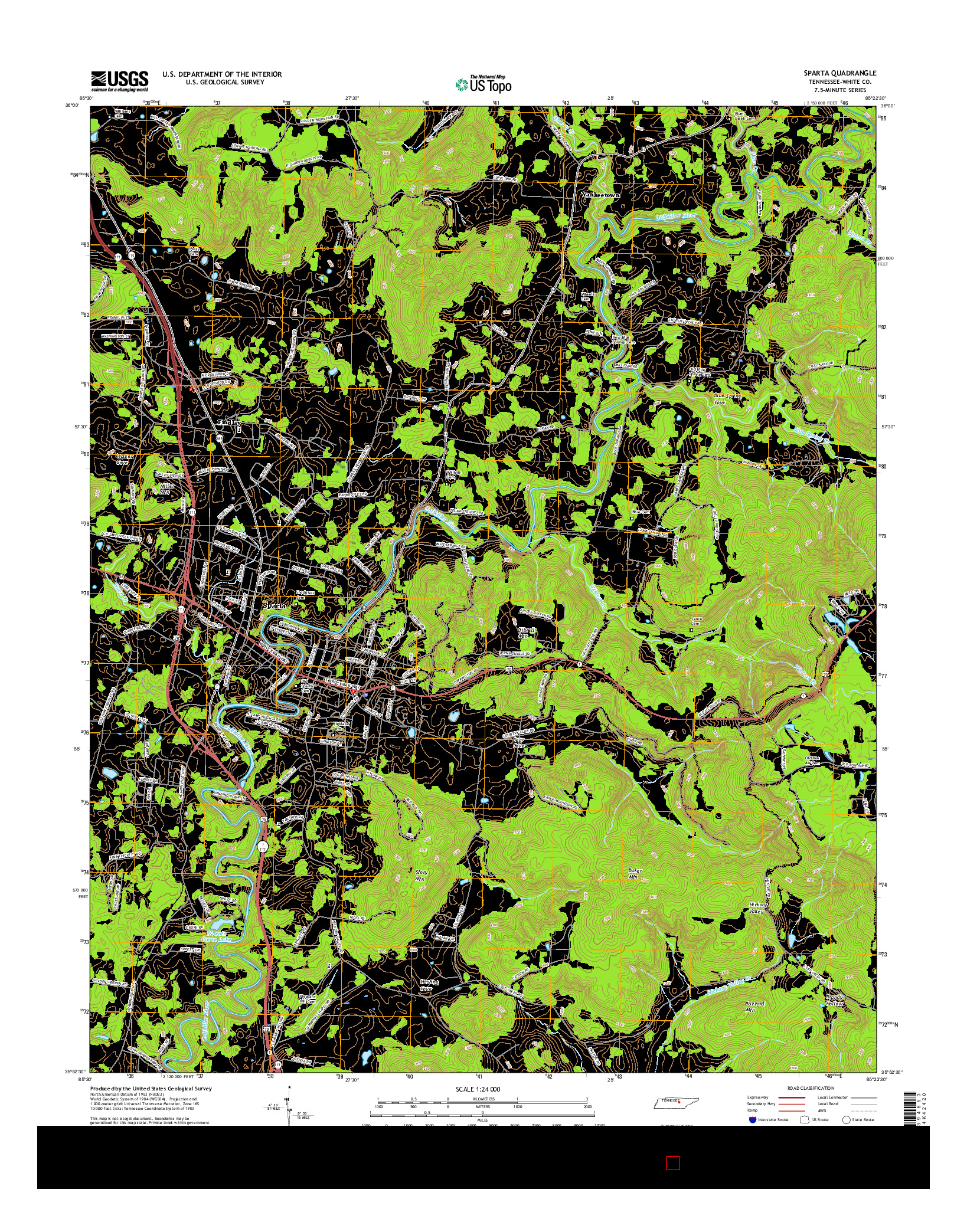 USGS US TOPO 7.5-MINUTE MAP FOR SPARTA, TN 2016