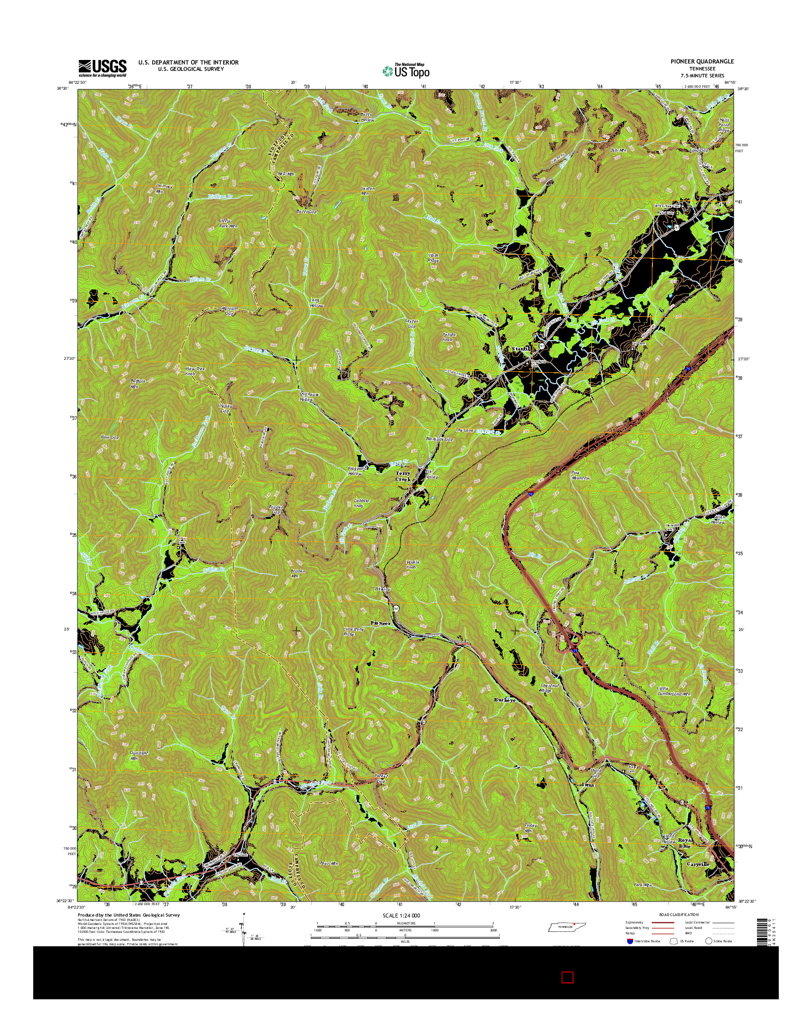 USGS US TOPO 7.5-MINUTE MAP FOR PIONEER, TN 2016