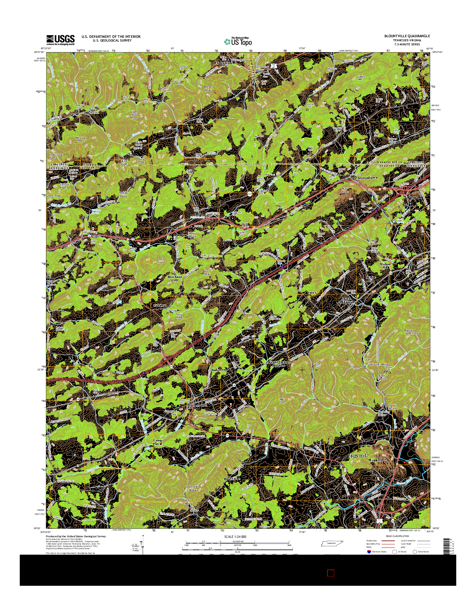 USGS US TOPO 7.5-MINUTE MAP FOR BLOUNTVILLE, TN-VA 2016