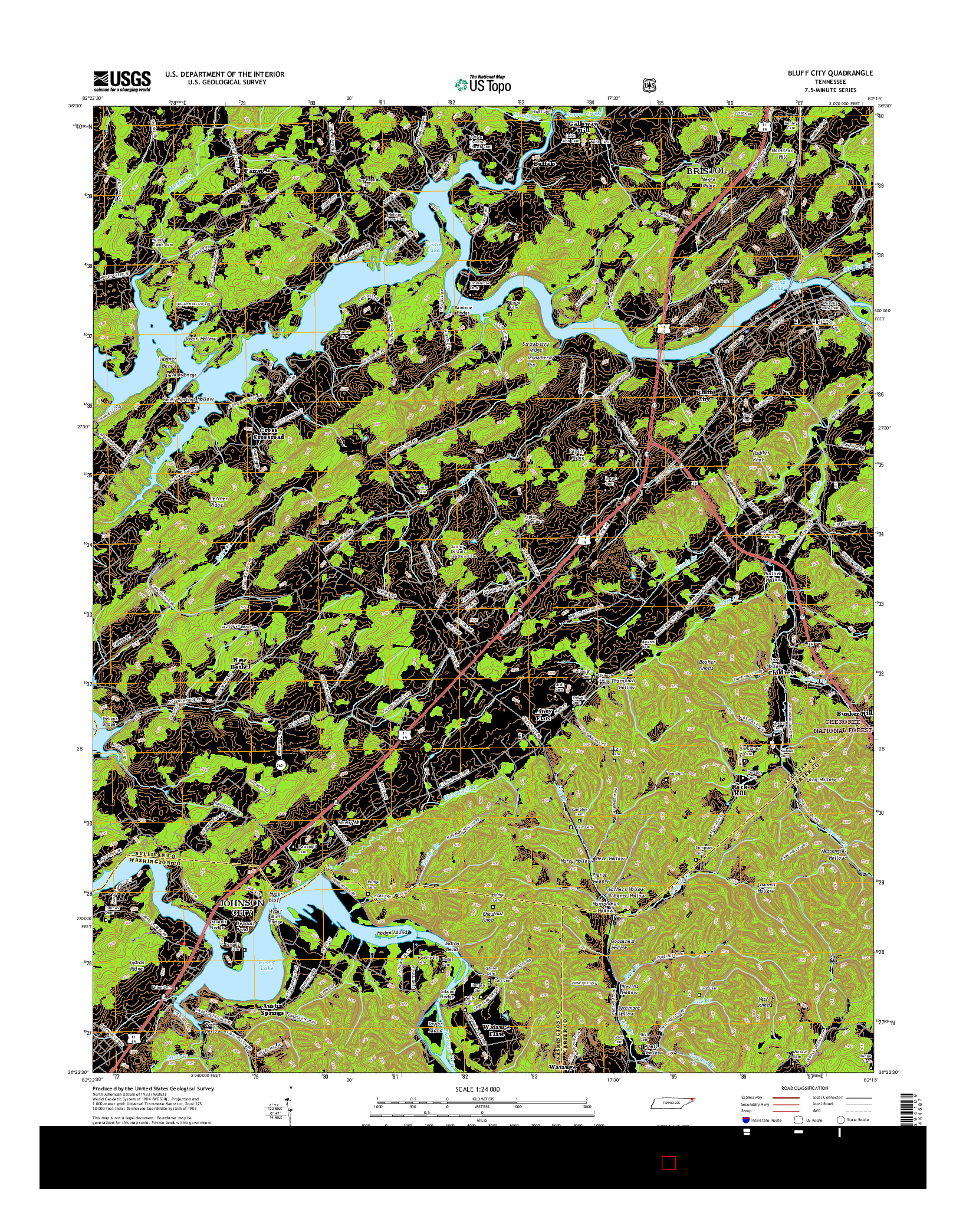 USGS US TOPO 7.5-MINUTE MAP FOR BLUFF CITY, TN 2016