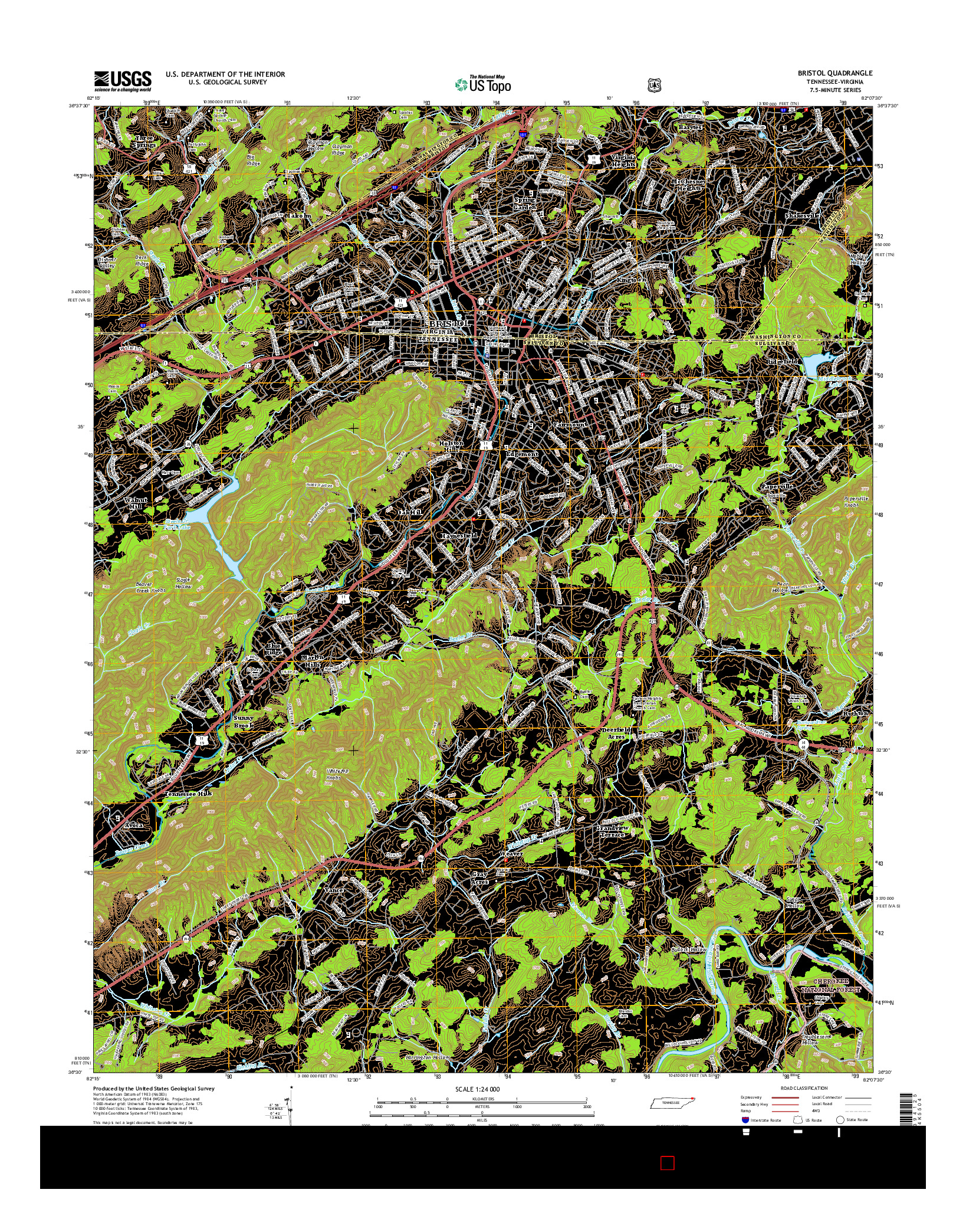 USGS US TOPO 7.5-MINUTE MAP FOR BRISTOL, TN-VA 2016