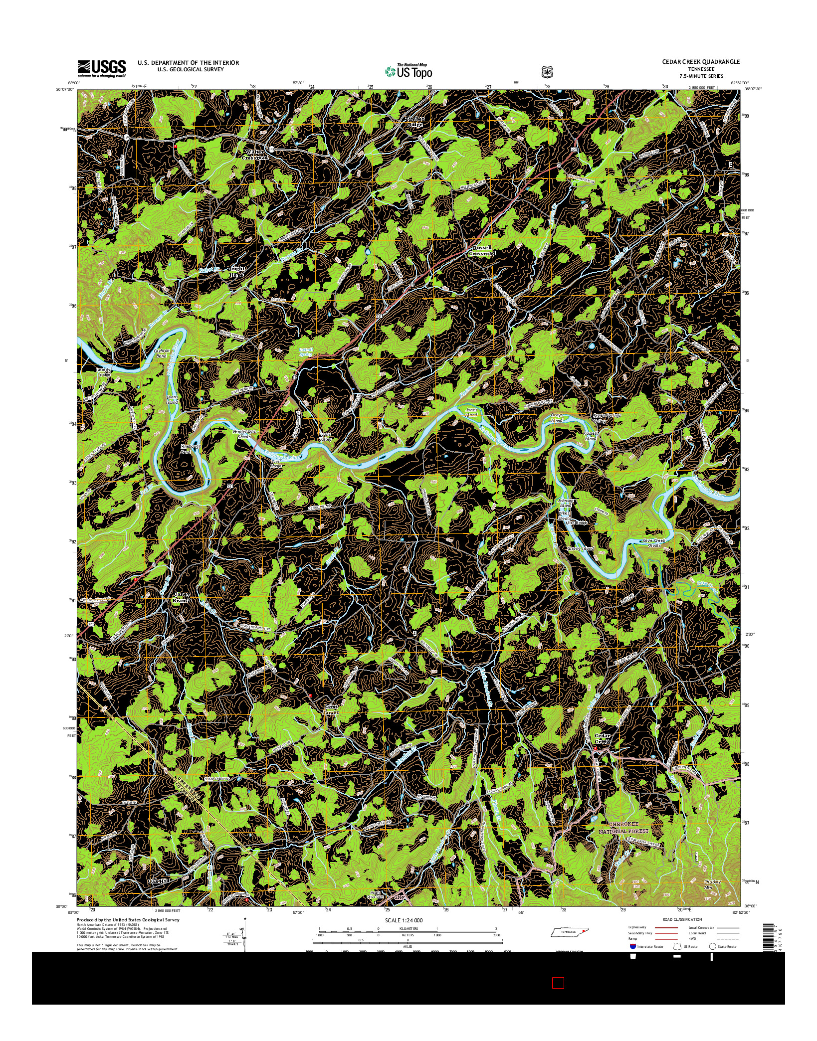 USGS US TOPO 7.5-MINUTE MAP FOR CEDAR CREEK, TN 2016