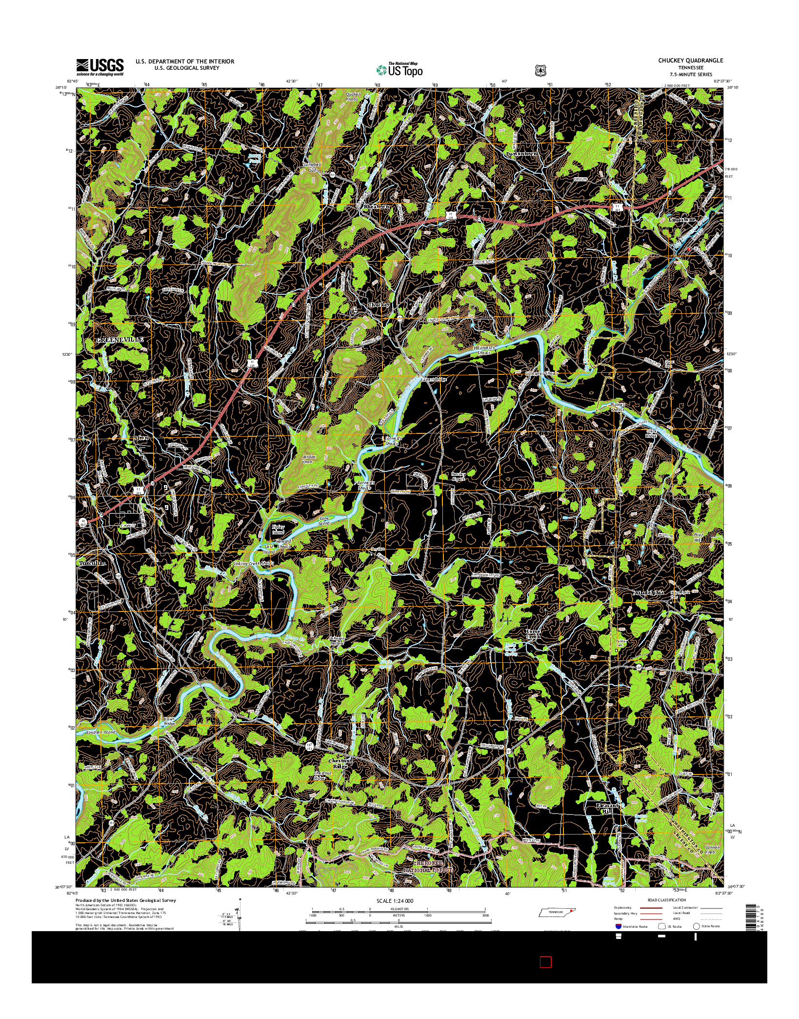 USGS US TOPO 7.5-MINUTE MAP FOR CHUCKEY, TN 2016