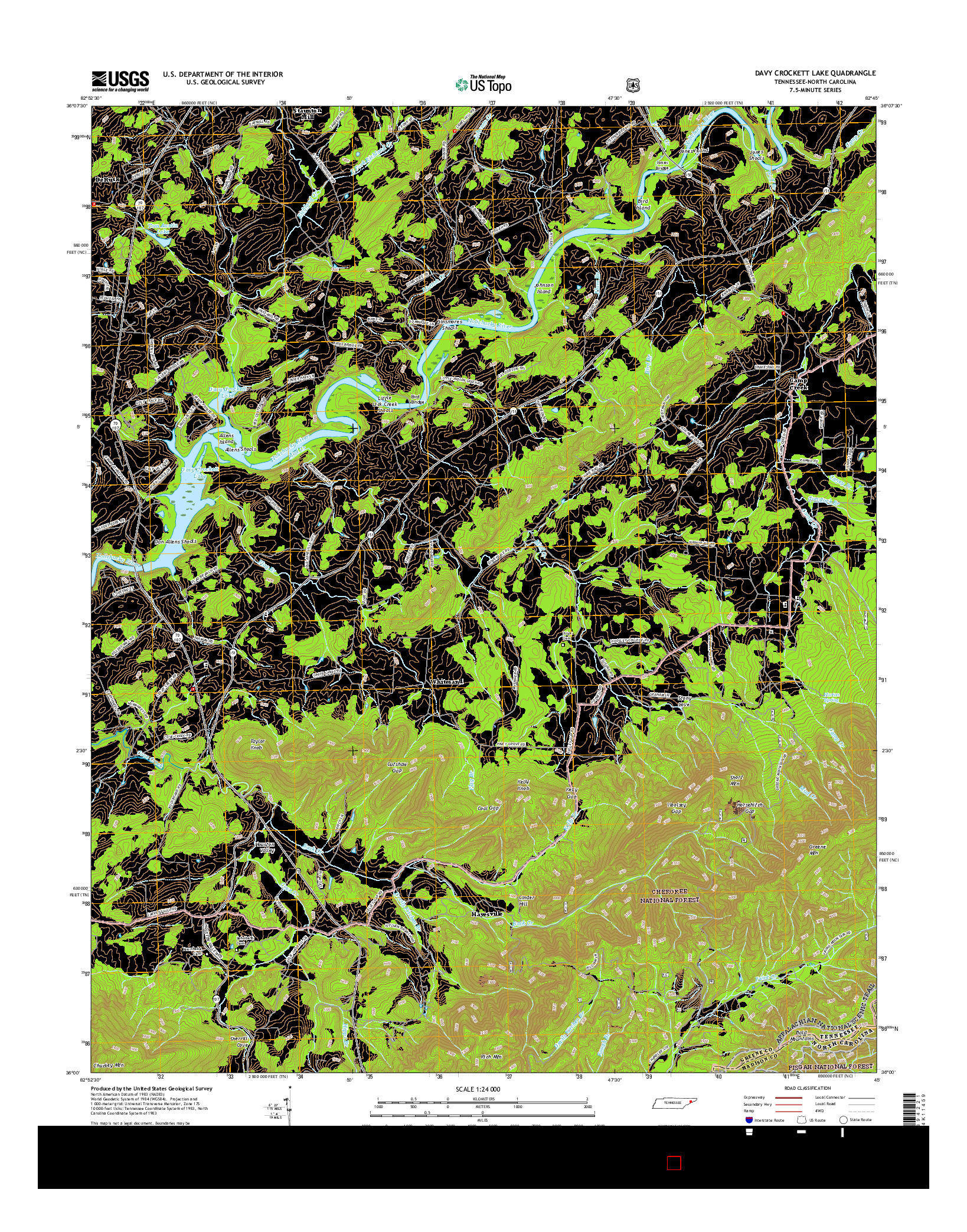 USGS US TOPO 7.5-MINUTE MAP FOR DAVY CROCKETT LAKE, TN-NC 2016