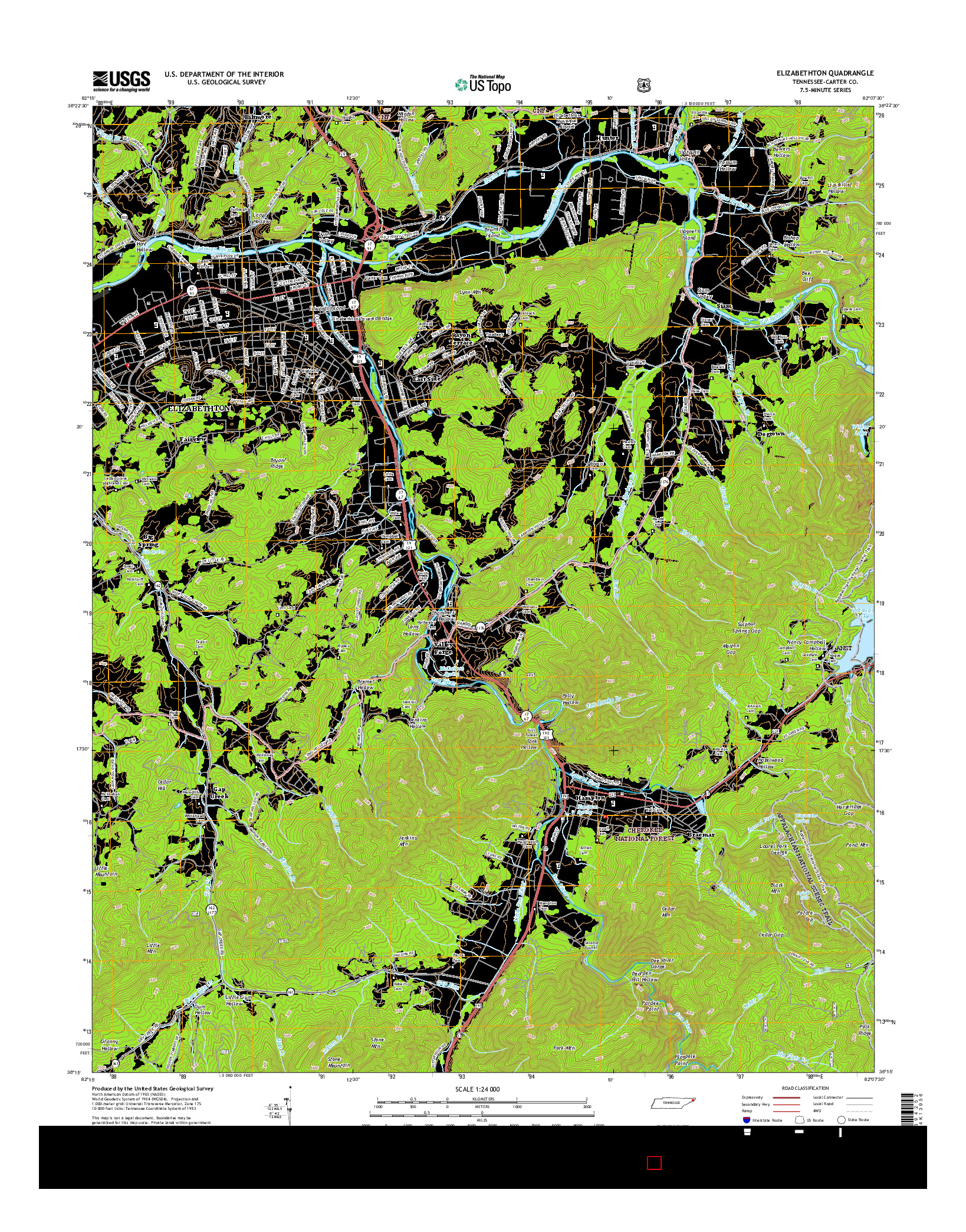 USGS US TOPO 7.5-MINUTE MAP FOR ELIZABETHTON, TN 2016