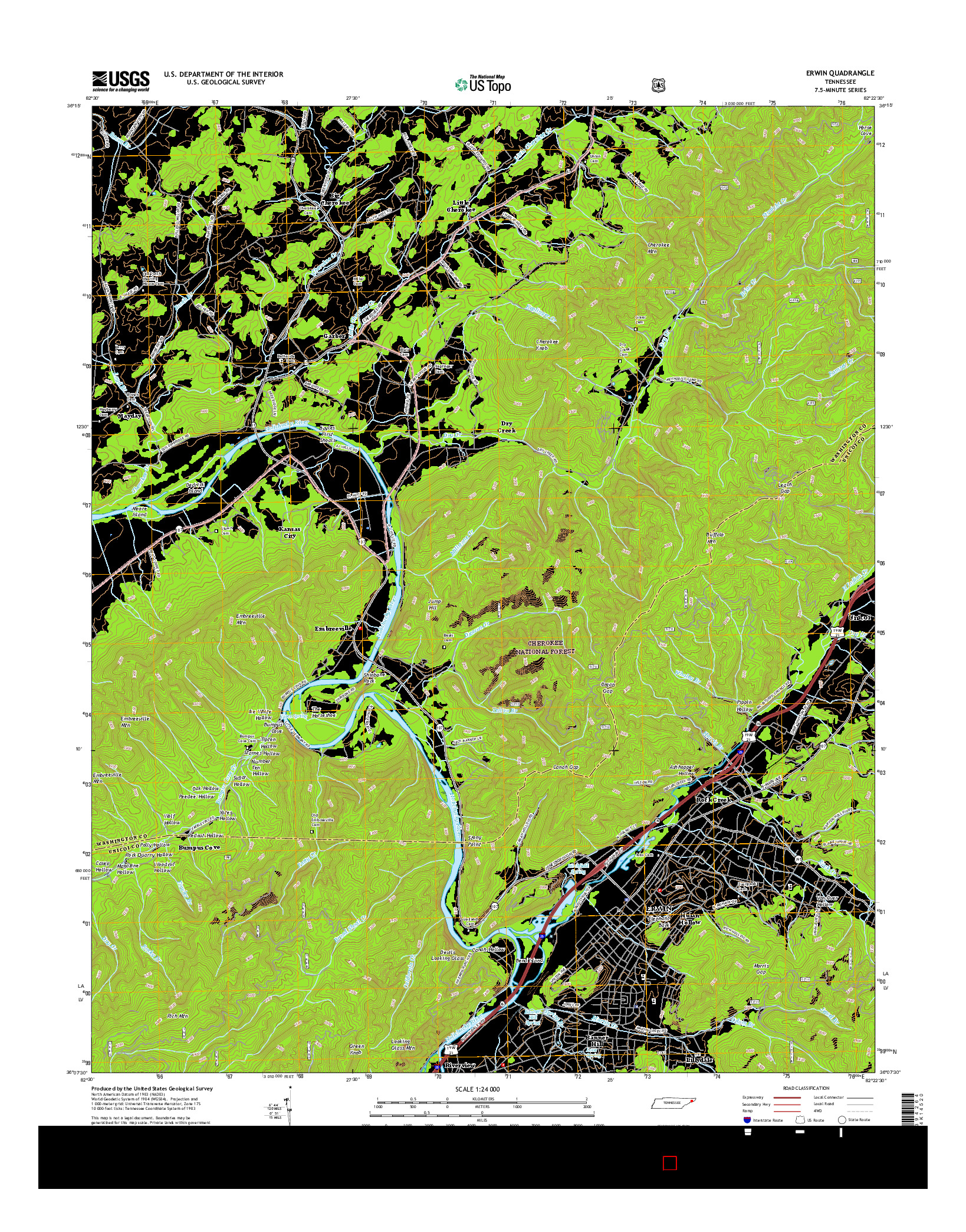 USGS US TOPO 7.5-MINUTE MAP FOR ERWIN, TN 2016