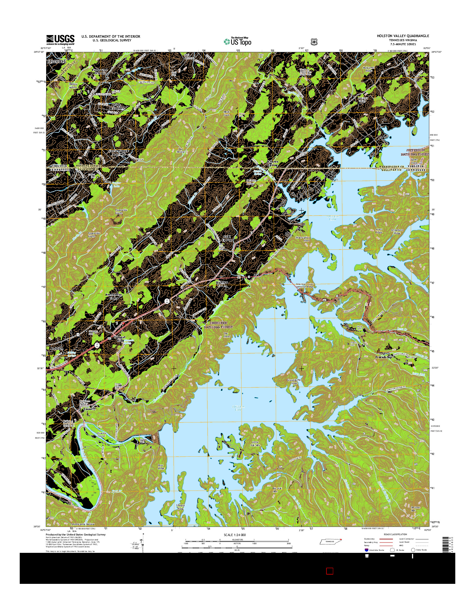 USGS US TOPO 7.5-MINUTE MAP FOR HOLSTON VALLEY, TN-VA 2016