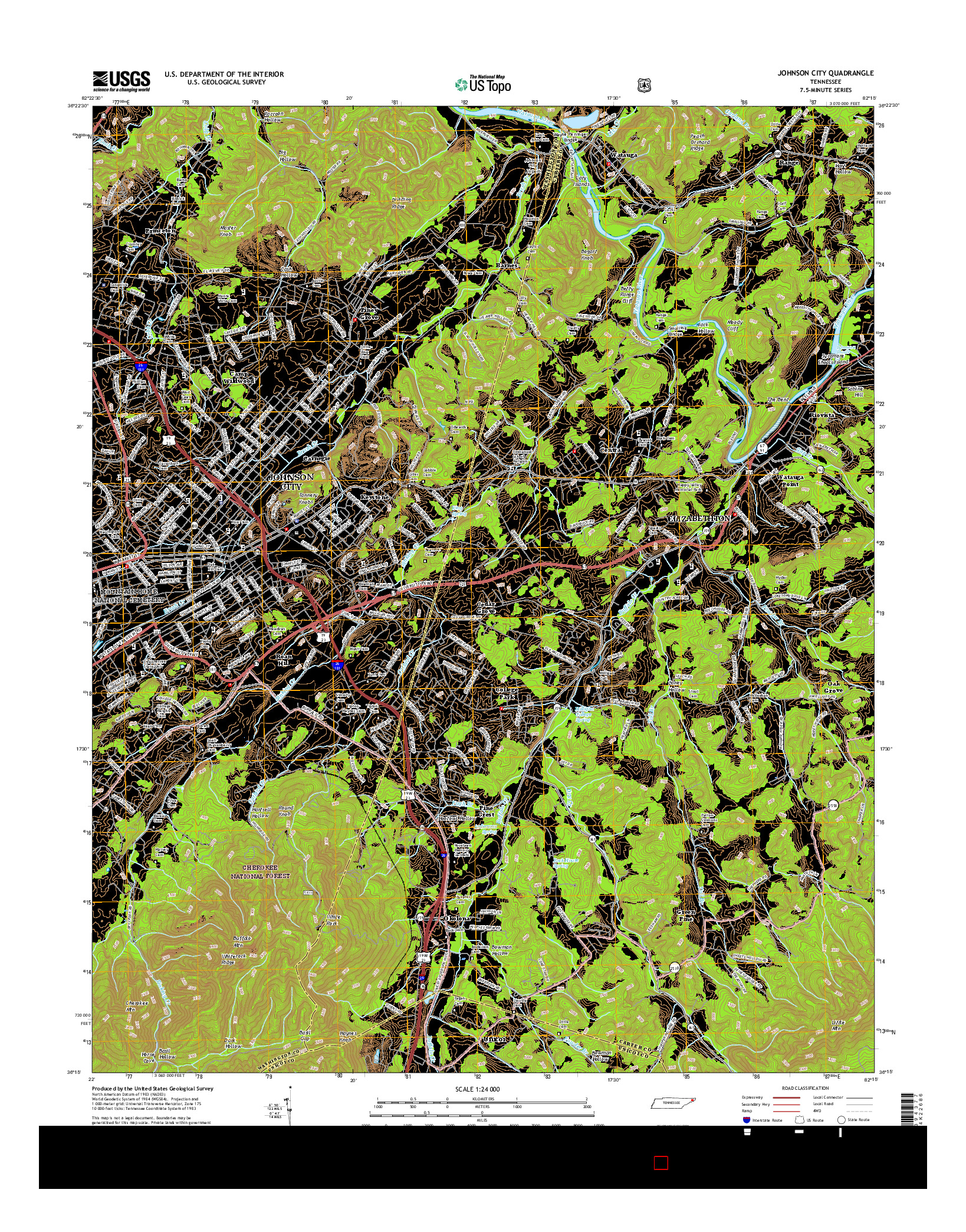 USGS US TOPO 7.5-MINUTE MAP FOR JOHNSON CITY, TN 2016