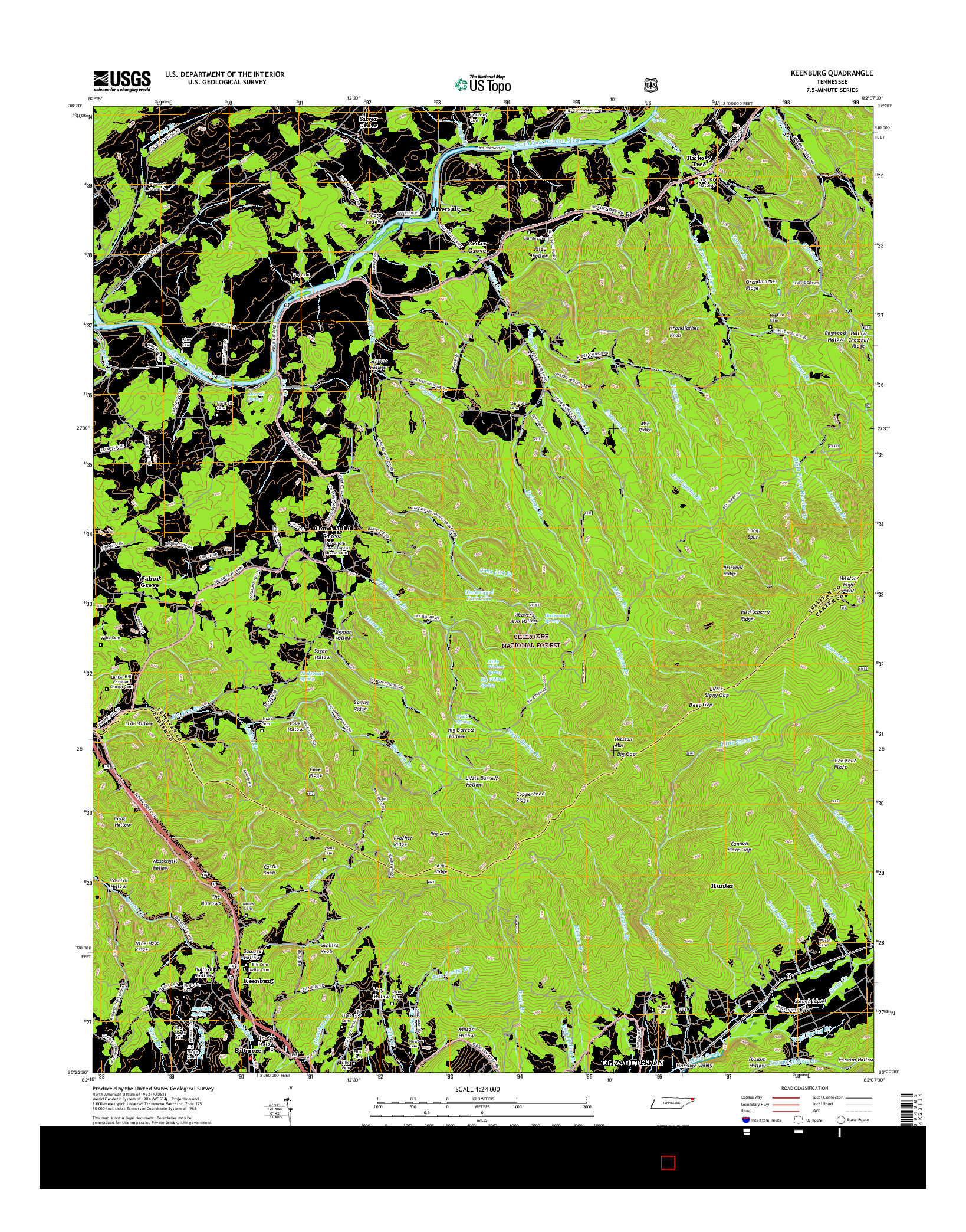 USGS US TOPO 7.5-MINUTE MAP FOR KEENBURG, TN 2016