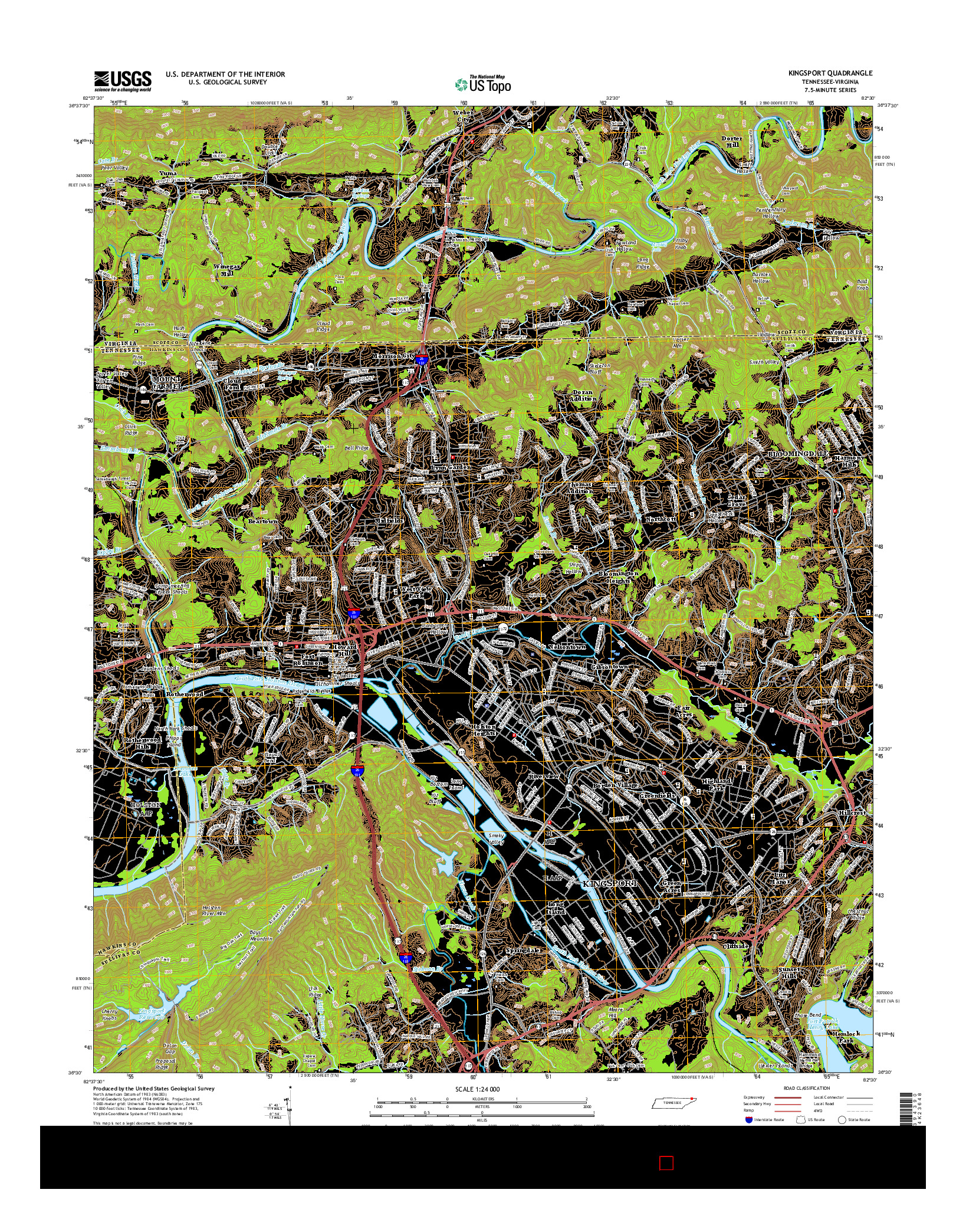 USGS US TOPO 7.5-MINUTE MAP FOR KINGSPORT, TN-VA 2016