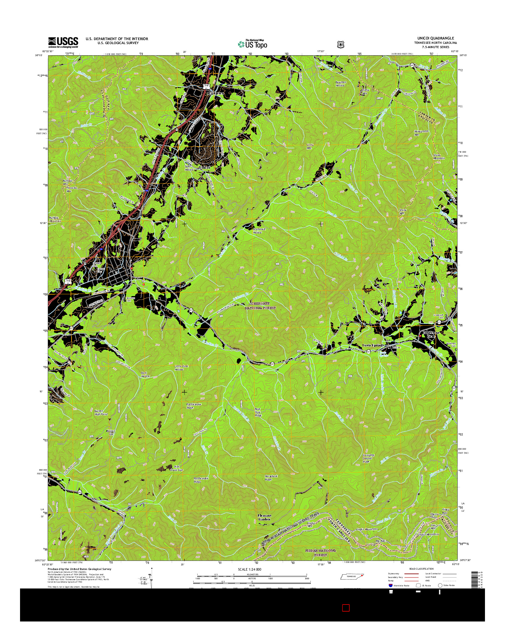 USGS US TOPO 7.5-MINUTE MAP FOR UNICOI, TN-NC 2016