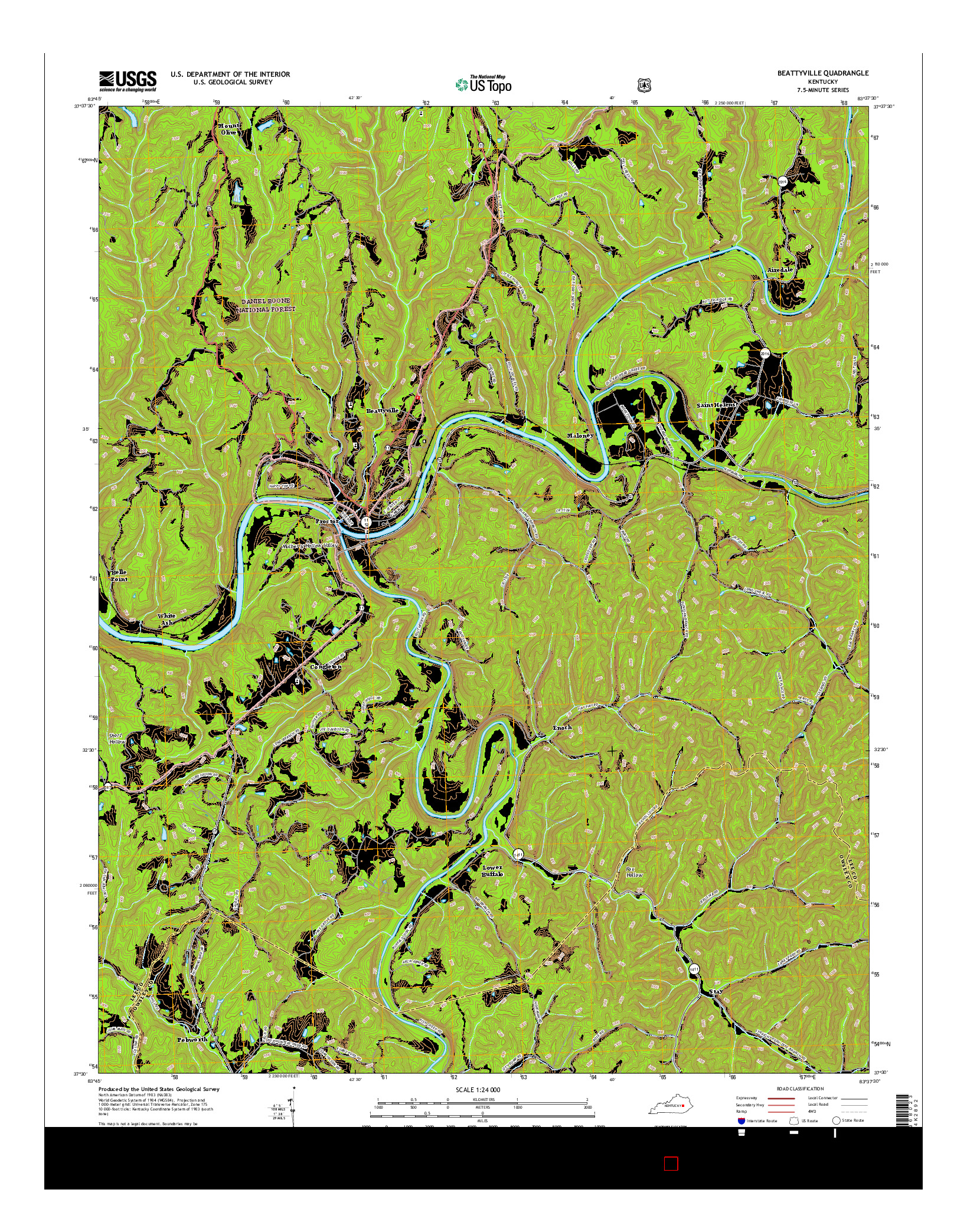 USGS US TOPO 7.5-MINUTE MAP FOR BEATTYVILLE, KY 2016