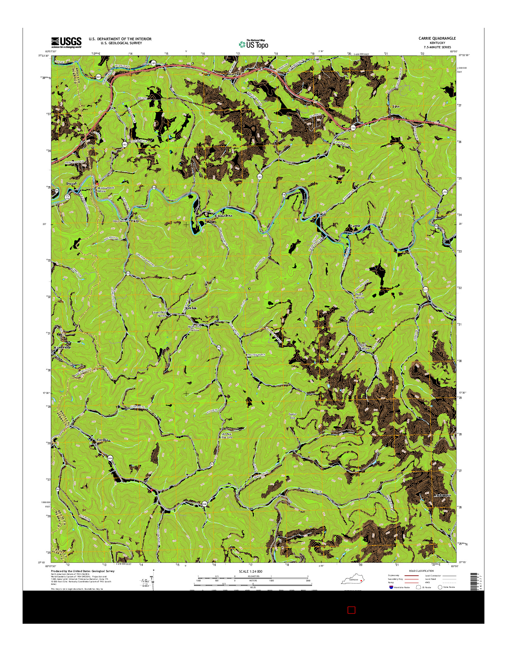 USGS US TOPO 7.5-MINUTE MAP FOR CARRIE, KY 2016
