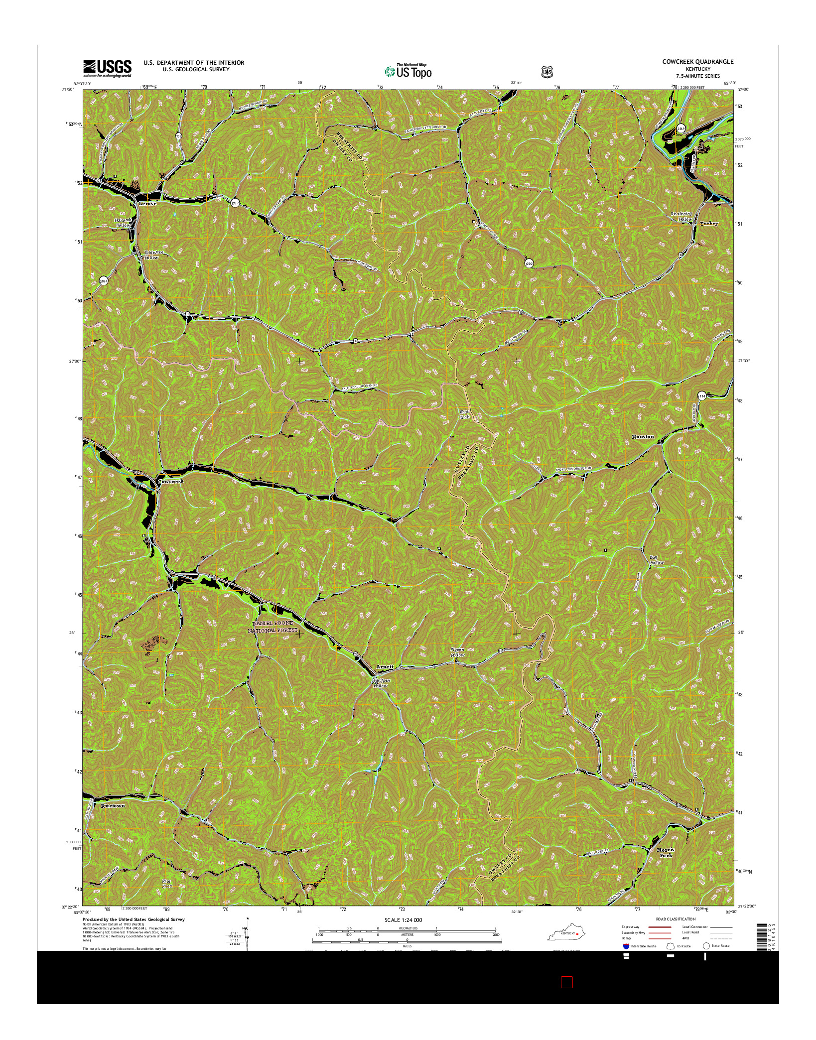 USGS US TOPO 7.5-MINUTE MAP FOR COWCREEK, KY 2016