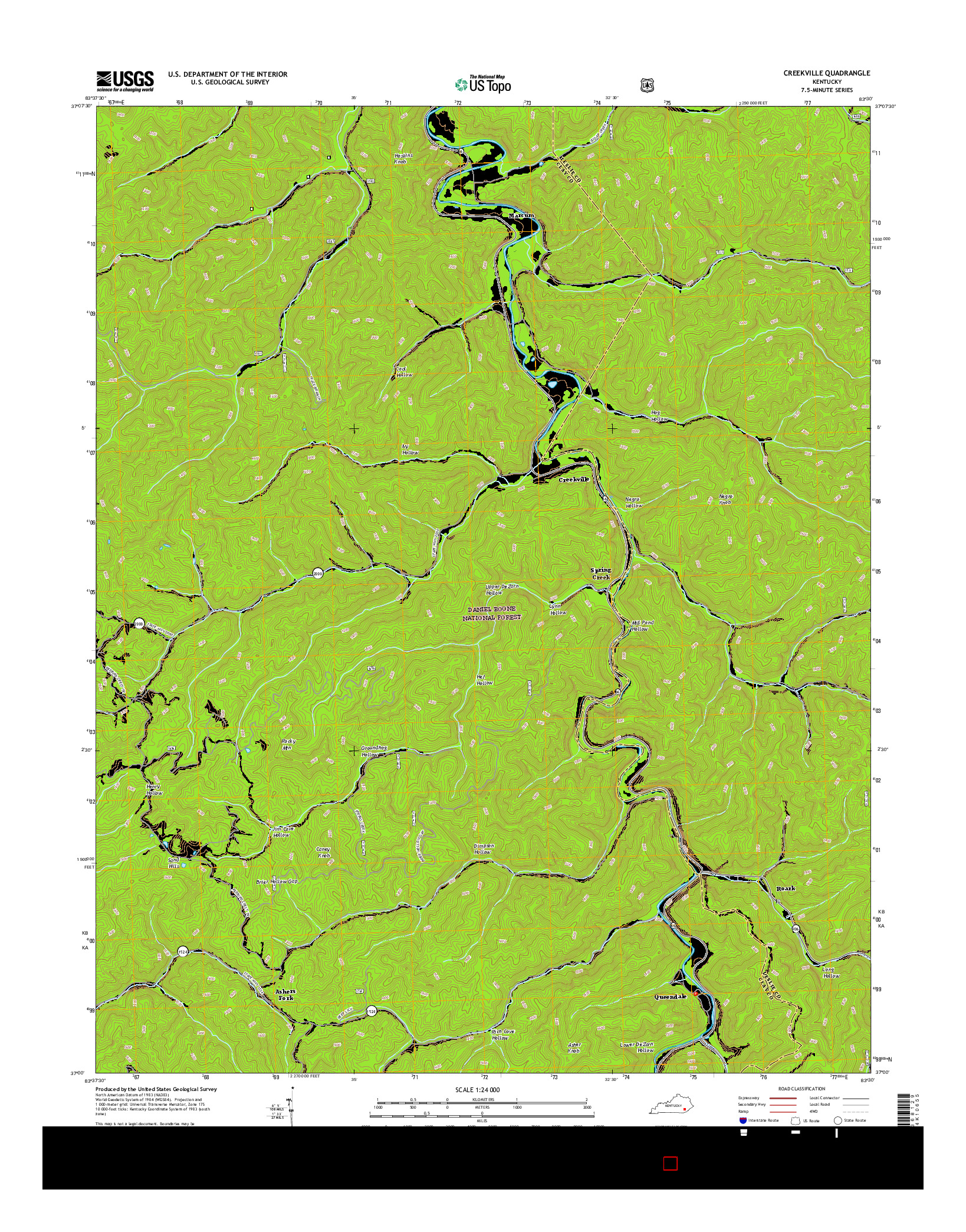 USGS US TOPO 7.5-MINUTE MAP FOR CREEKVILLE, KY 2016