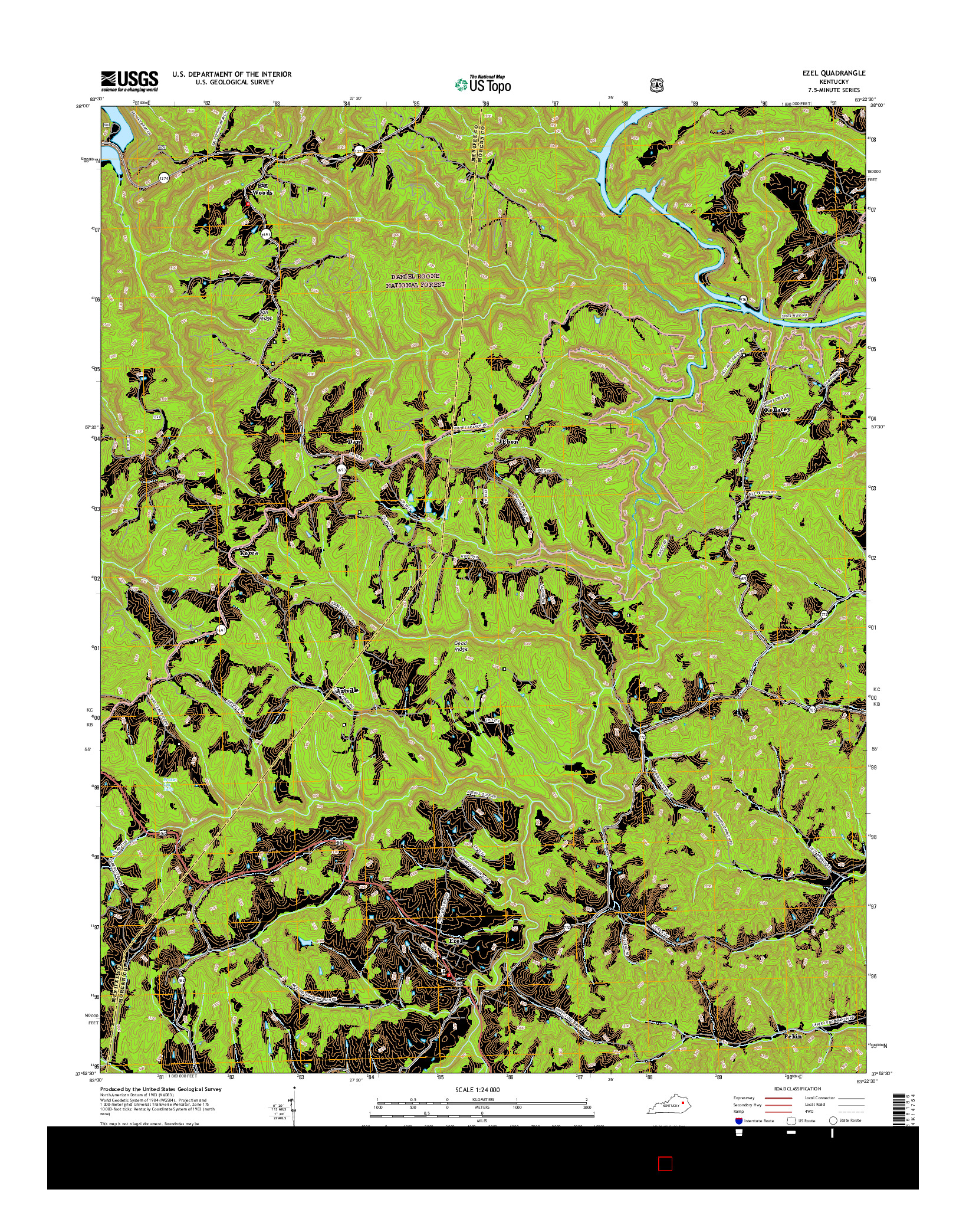 USGS US TOPO 7.5-MINUTE MAP FOR EZEL, KY 2016