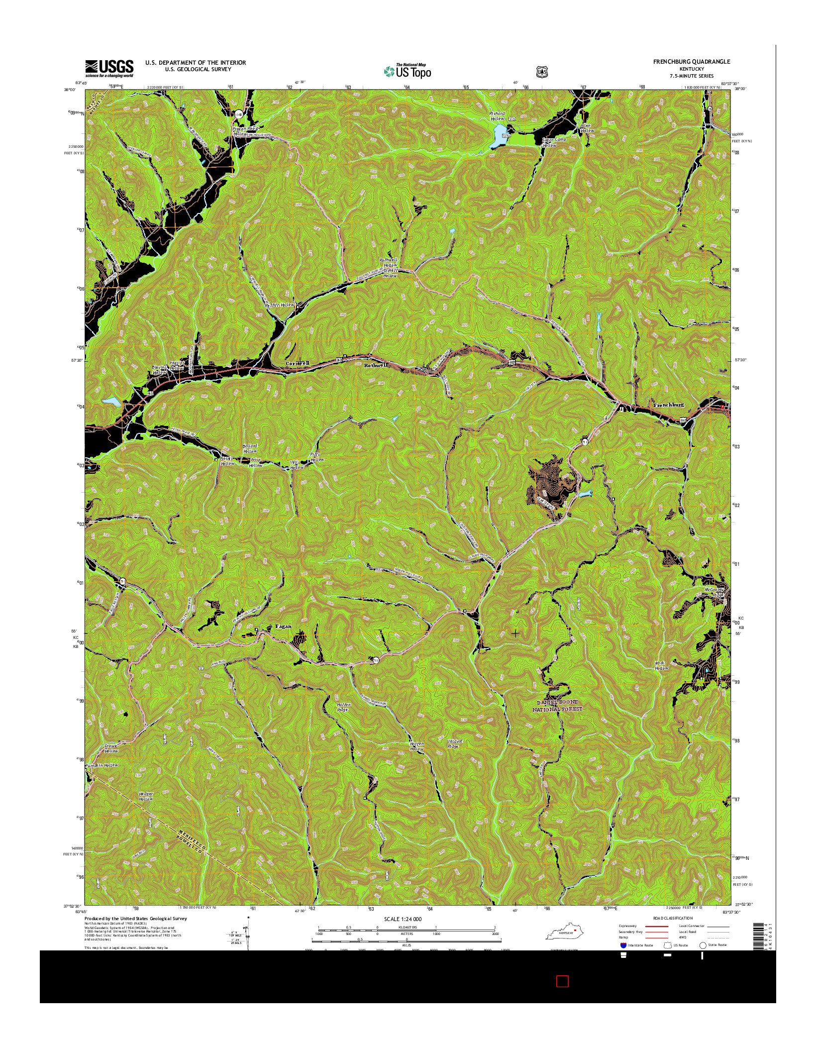 USGS US TOPO 7.5-MINUTE MAP FOR FRENCHBURG, KY 2016