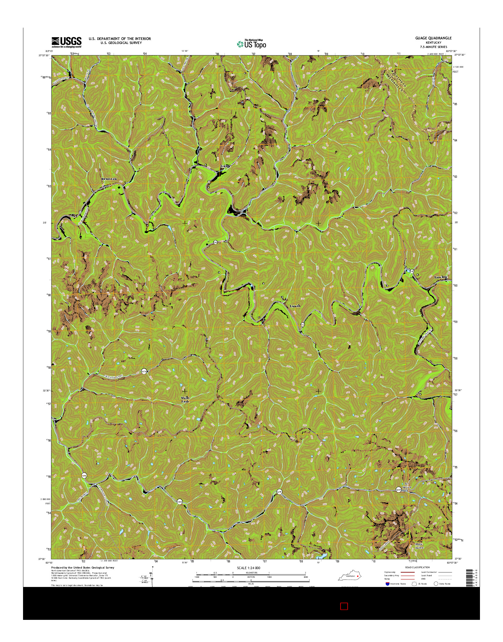 USGS US TOPO 7.5-MINUTE MAP FOR GUAGE, KY 2016