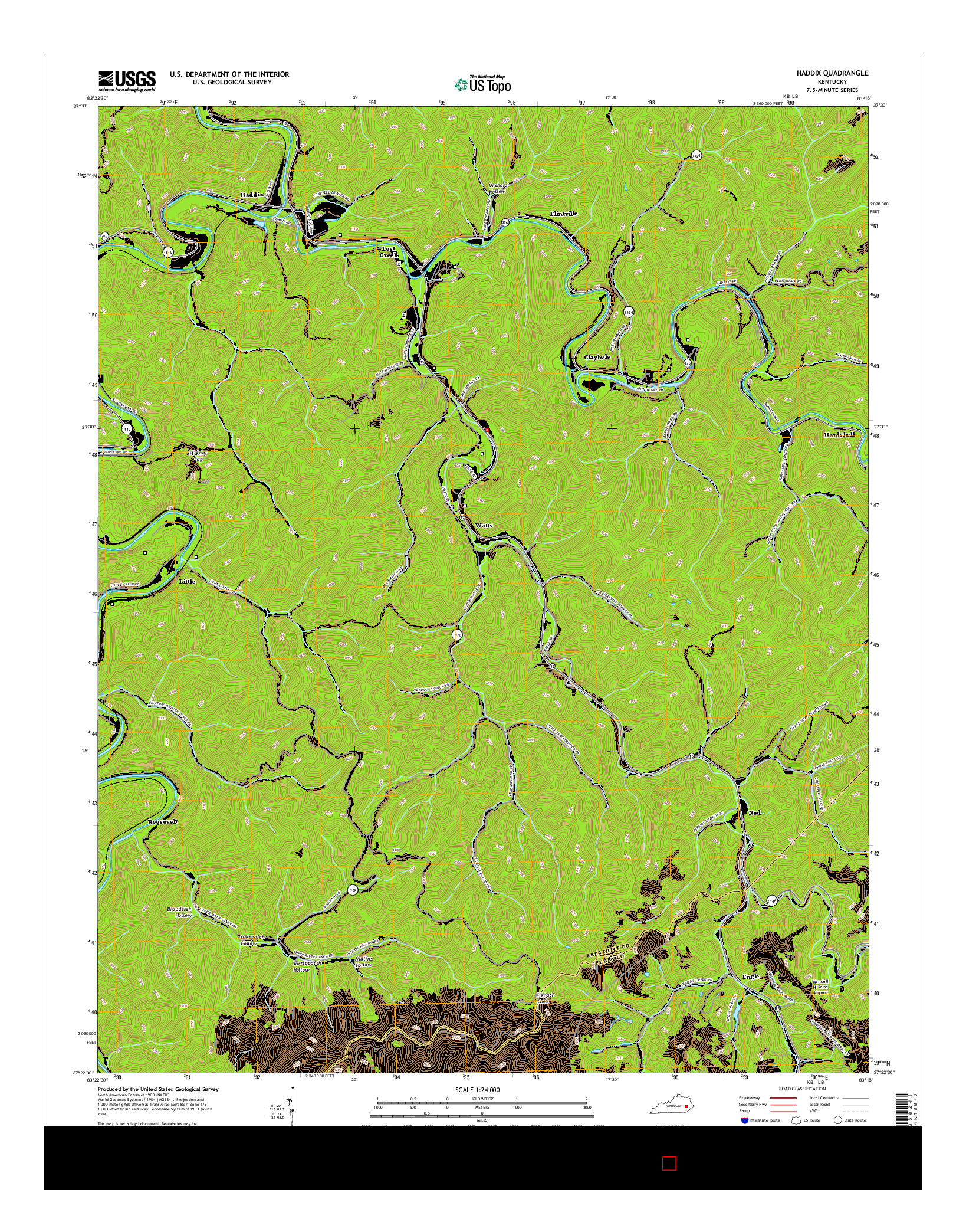 USGS US TOPO 7.5-MINUTE MAP FOR HADDIX, KY 2016