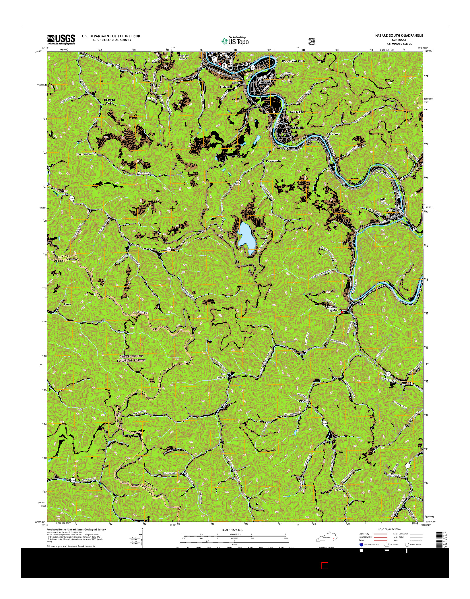 USGS US TOPO 7.5-MINUTE MAP FOR HAZARD SOUTH, KY 2016