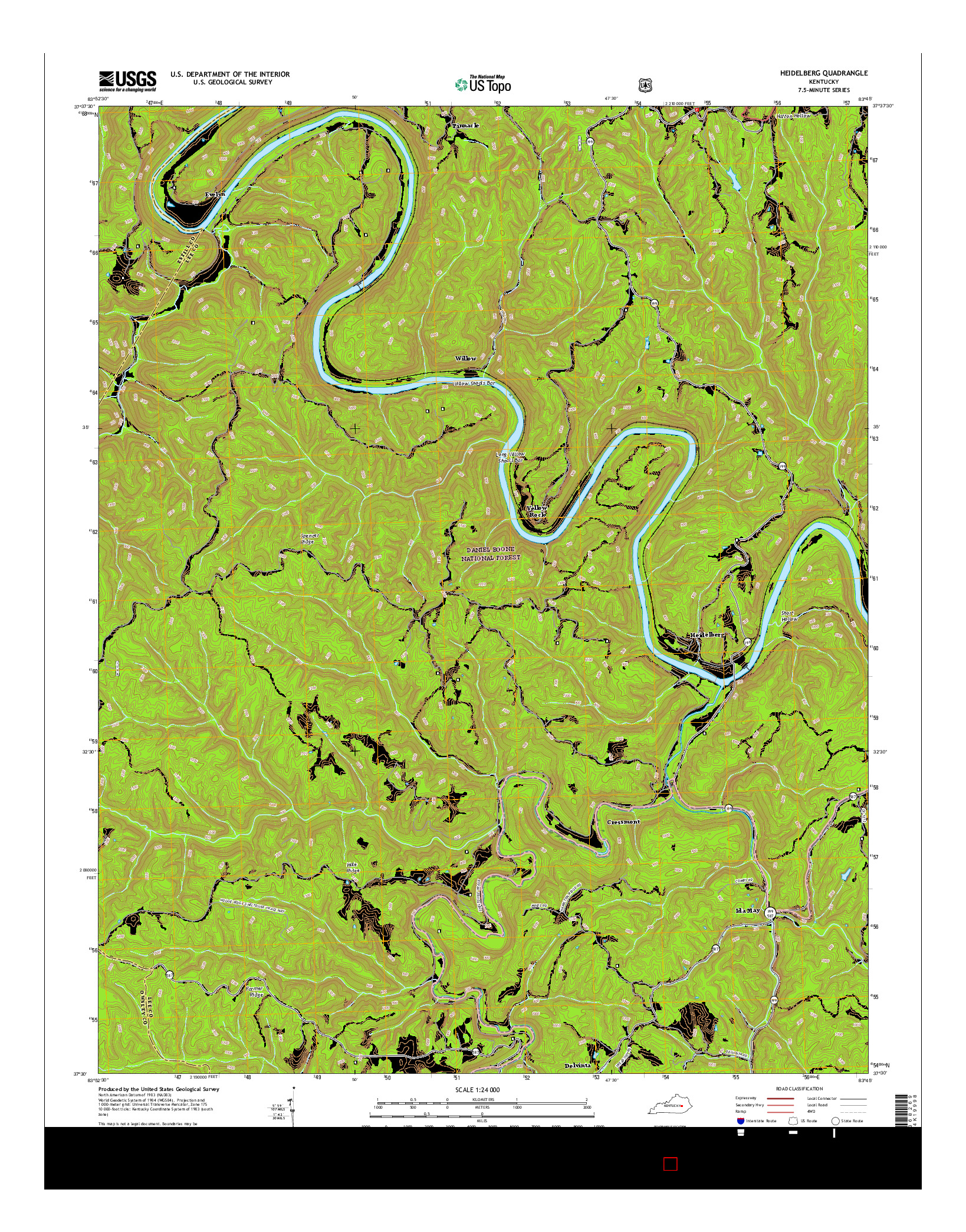USGS US TOPO 7.5-MINUTE MAP FOR HEIDELBERG, KY 2016