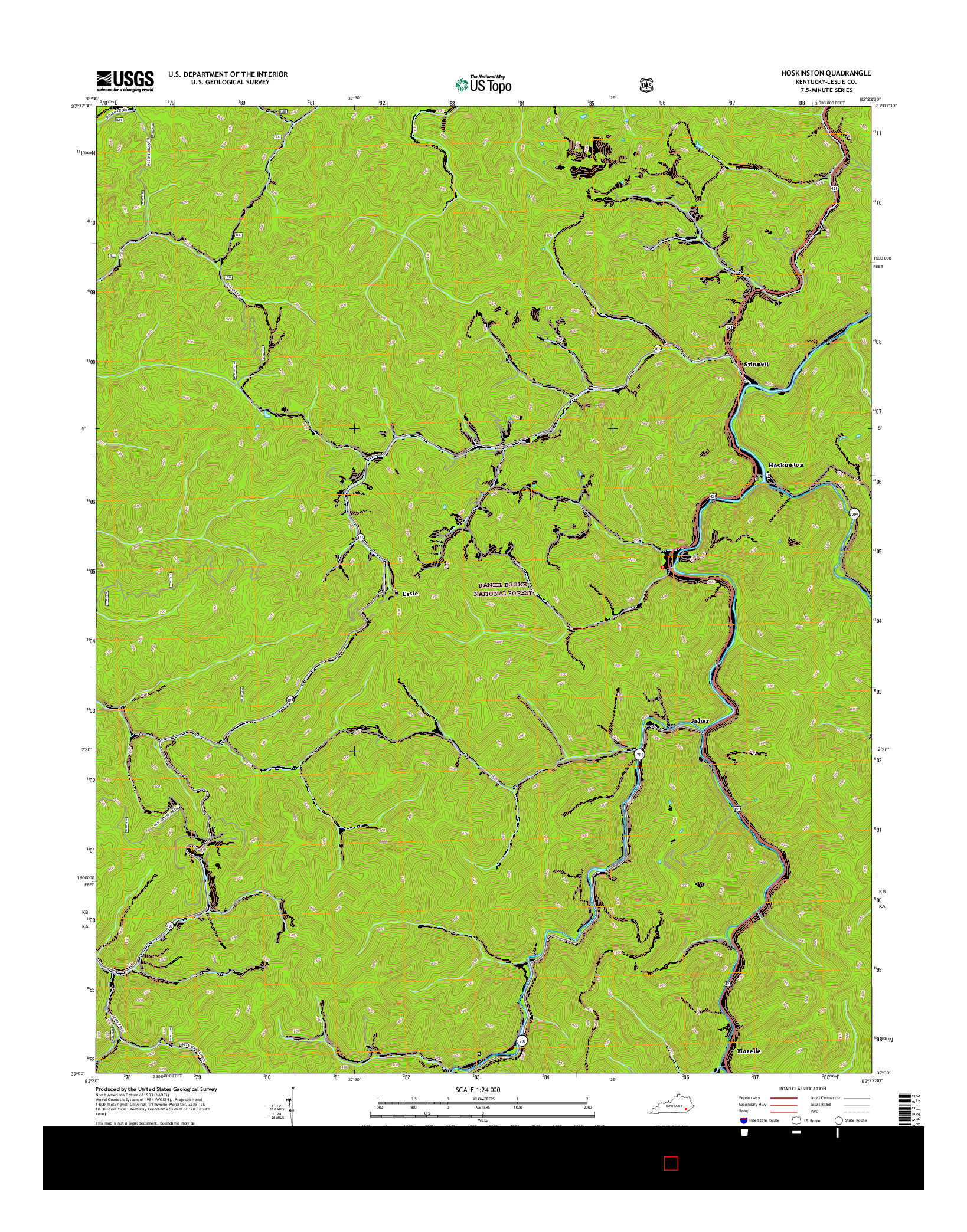 USGS US TOPO 7.5-MINUTE MAP FOR HOSKINSTON, KY 2016