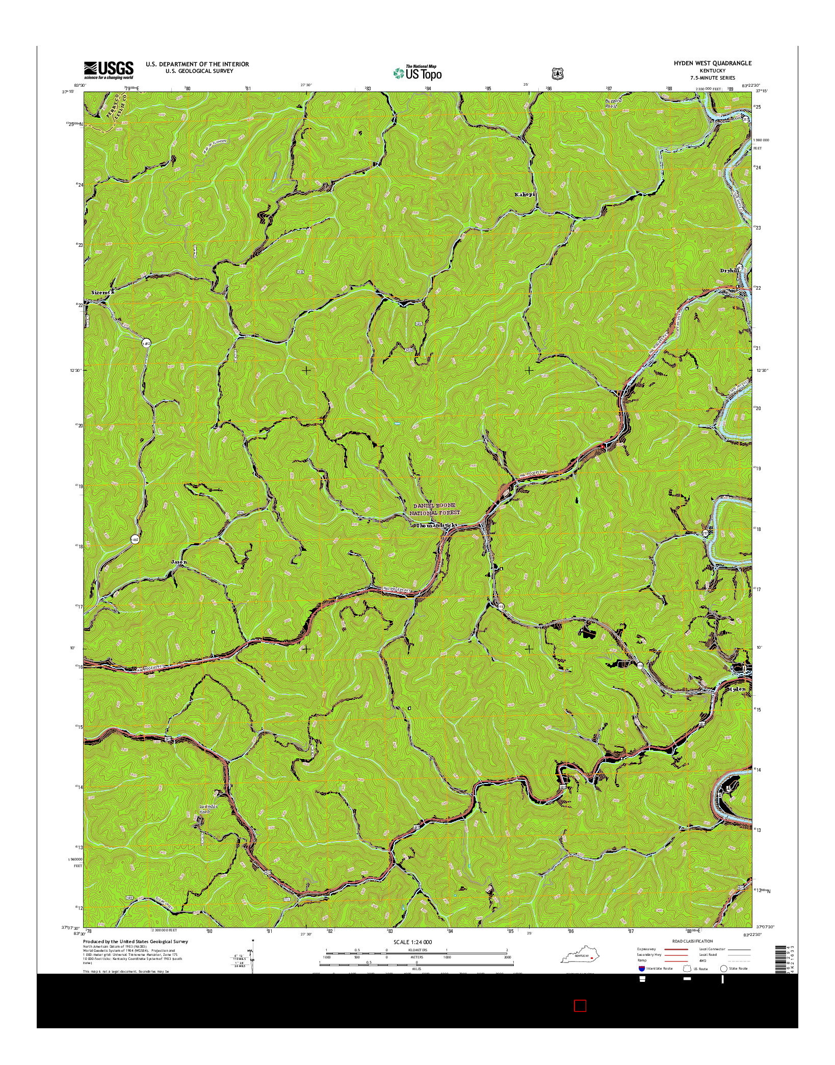 USGS US TOPO 7.5-MINUTE MAP FOR HYDEN WEST, KY 2016