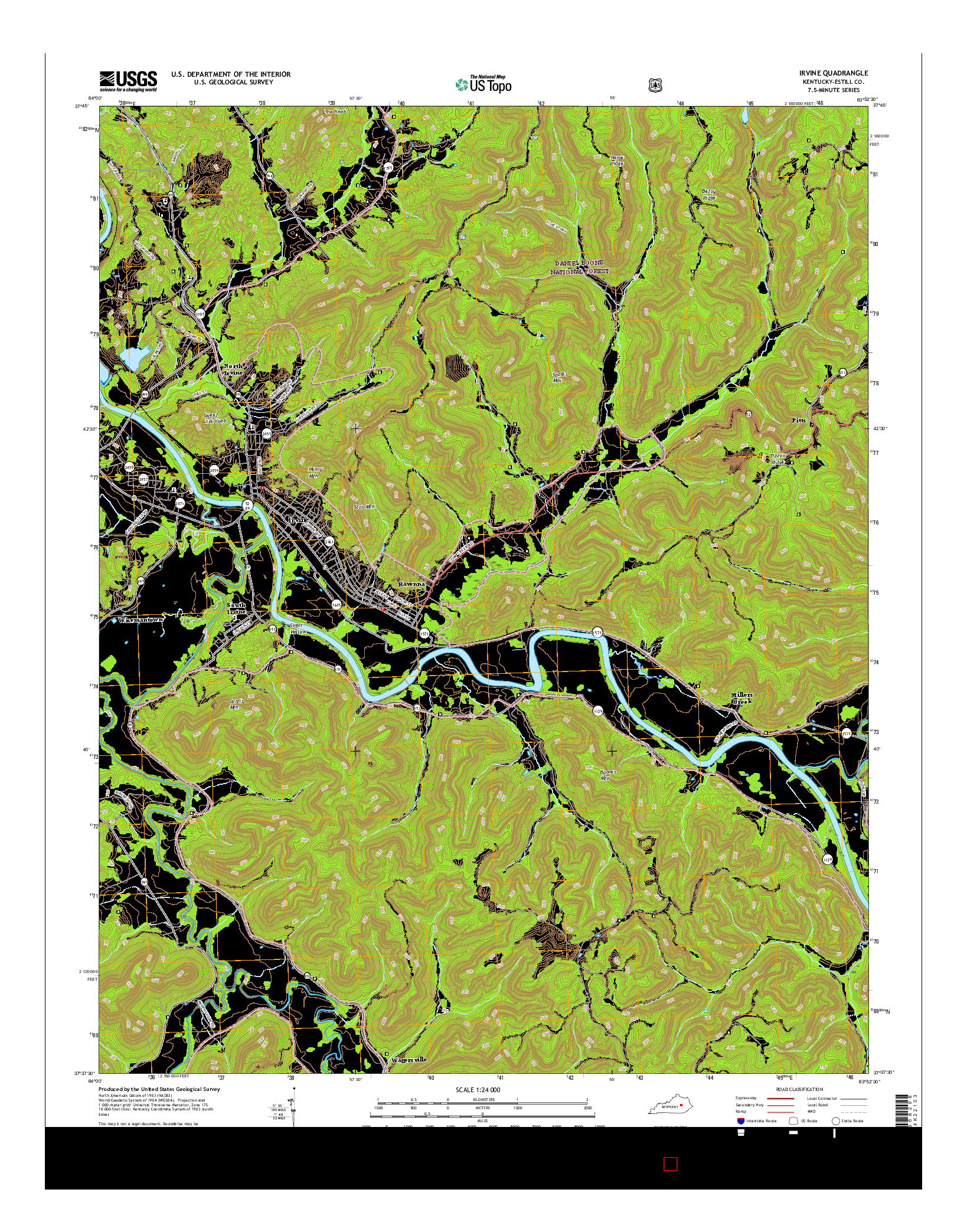 USGS US TOPO 7.5-MINUTE MAP FOR IRVINE, KY 2016