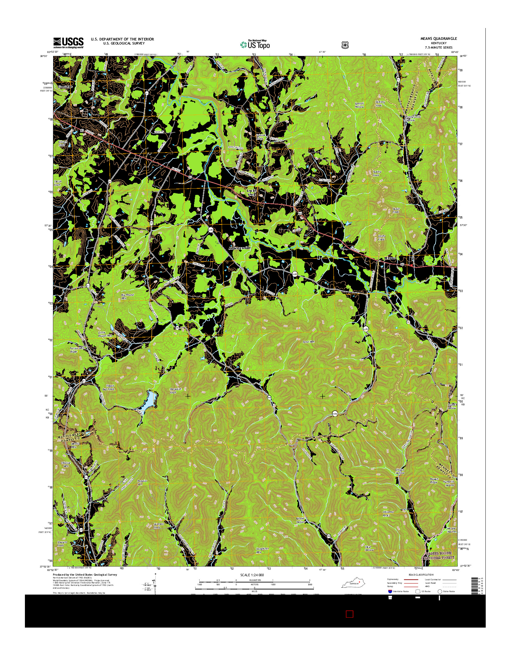 USGS US TOPO 7.5-MINUTE MAP FOR MEANS, KY 2016