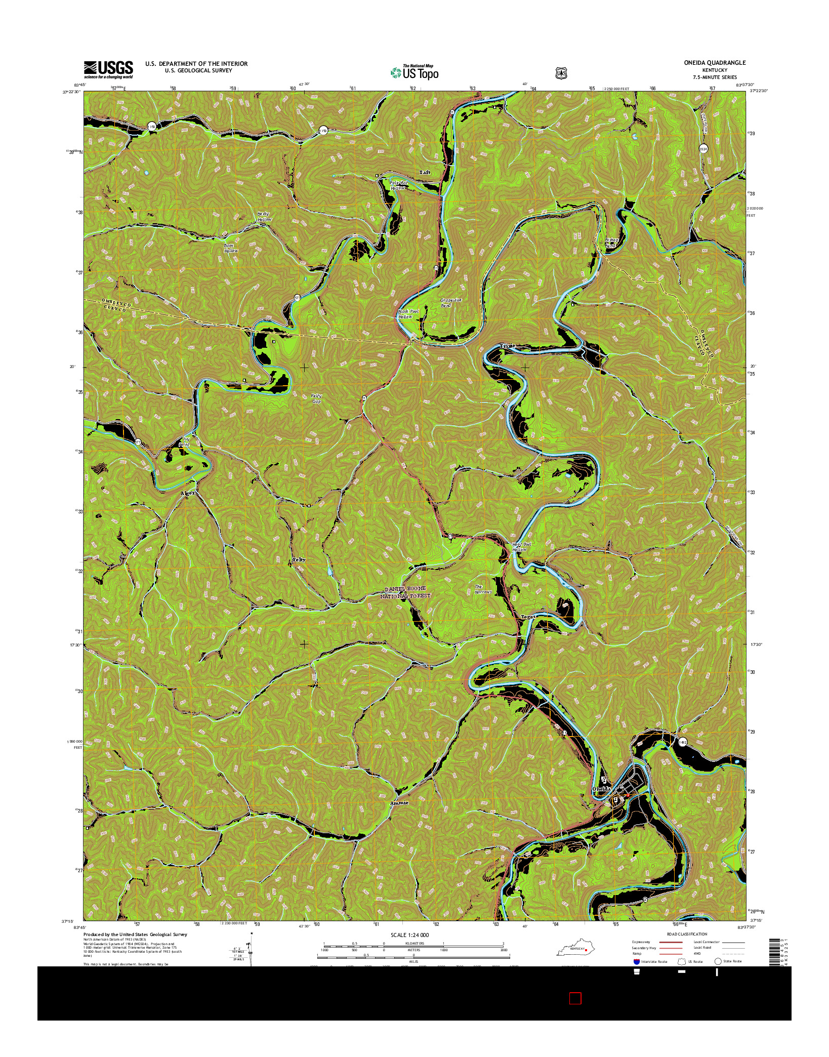 USGS US TOPO 7.5-MINUTE MAP FOR ONEIDA, KY 2016