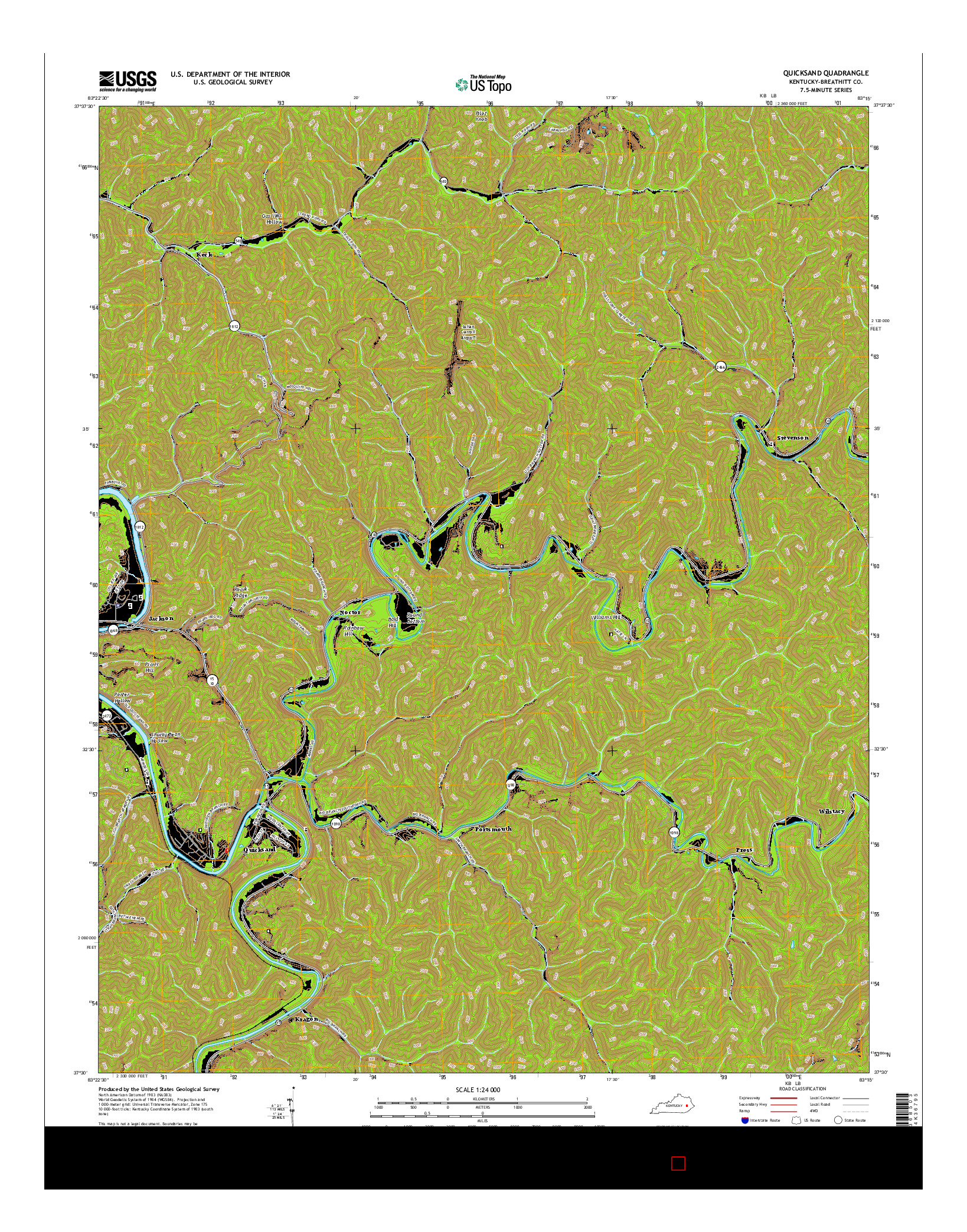 USGS US TOPO 7.5-MINUTE MAP FOR QUICKSAND, KY 2016