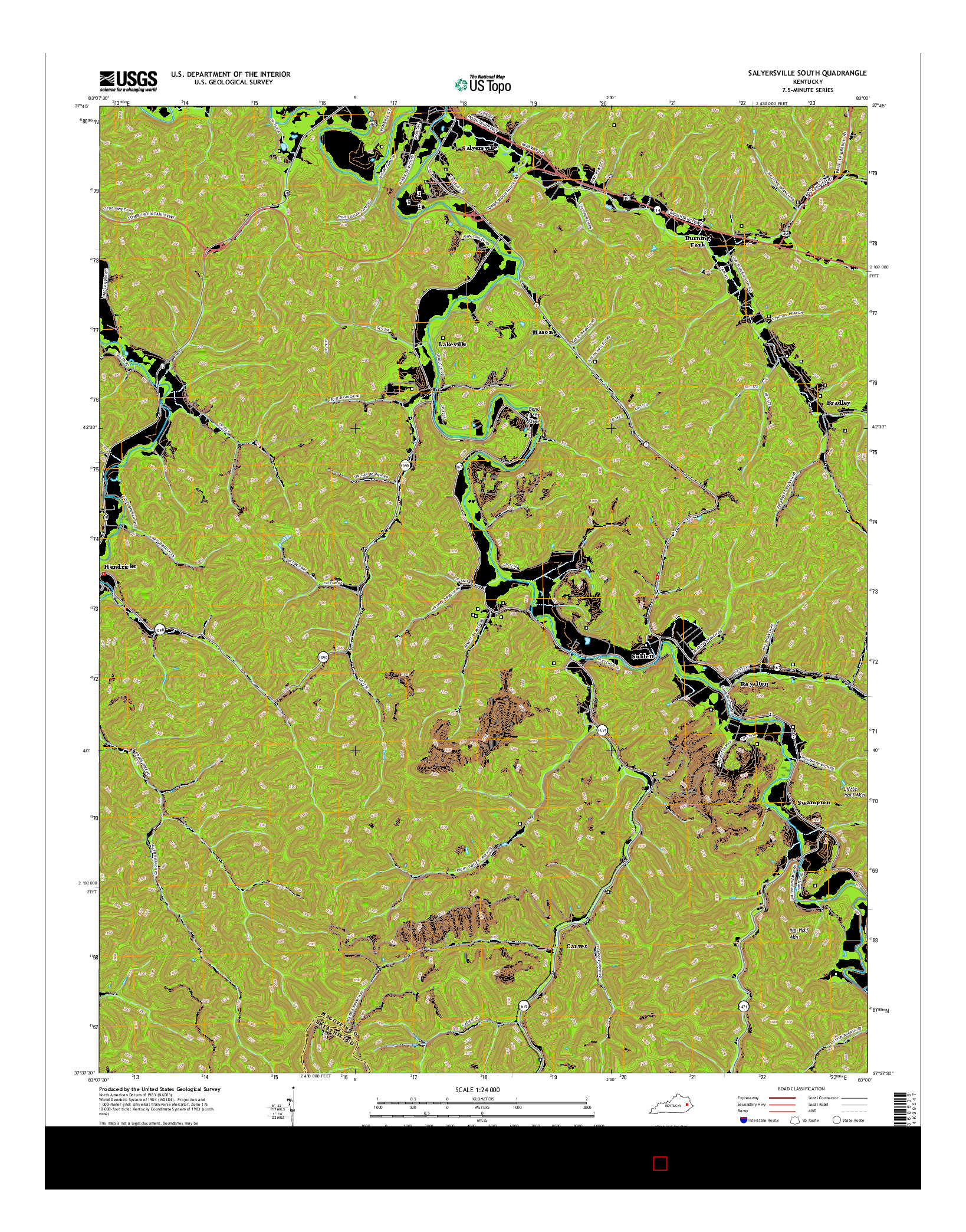 USGS US TOPO 7.5-MINUTE MAP FOR SALYERSVILLE SOUTH, KY 2016
