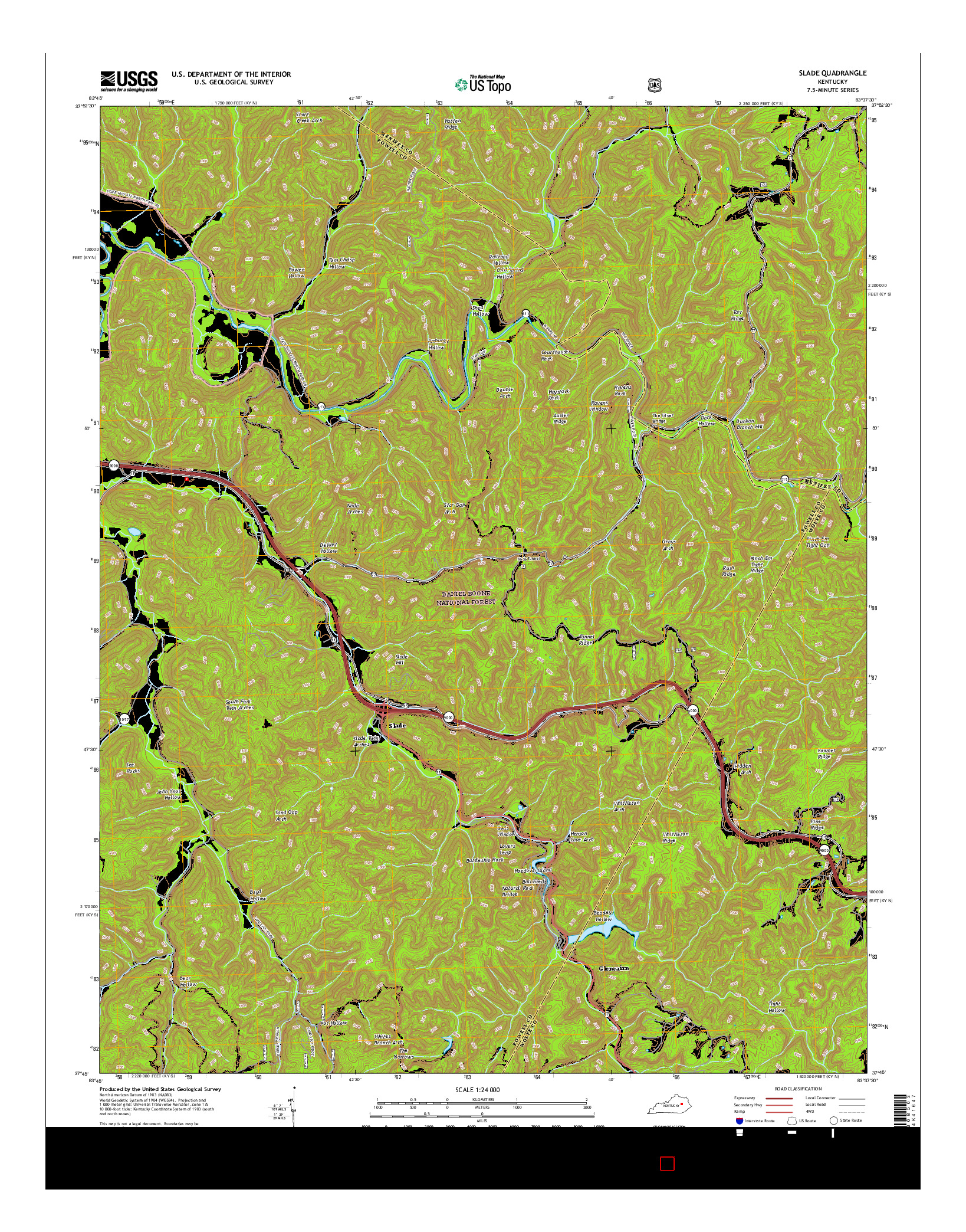 USGS US TOPO 7.5-MINUTE MAP FOR SLADE, KY 2016