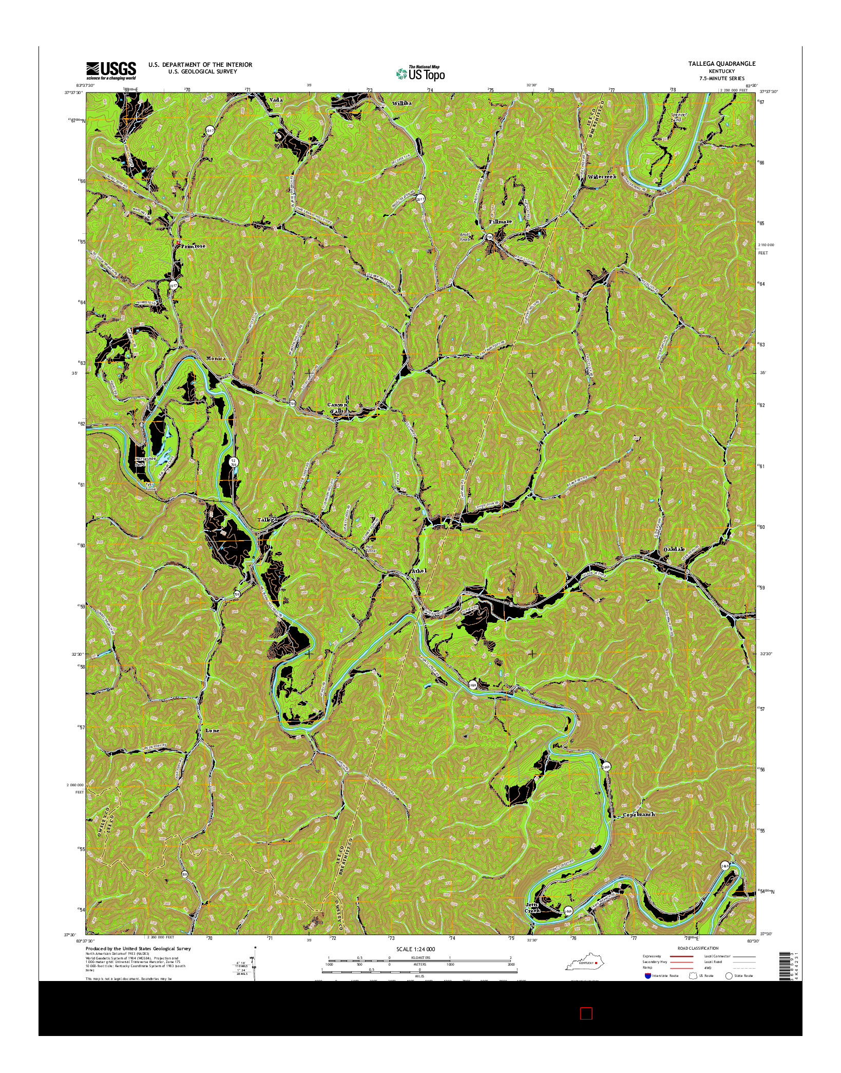 USGS US TOPO 7.5-MINUTE MAP FOR TALLEGA, KY 2016