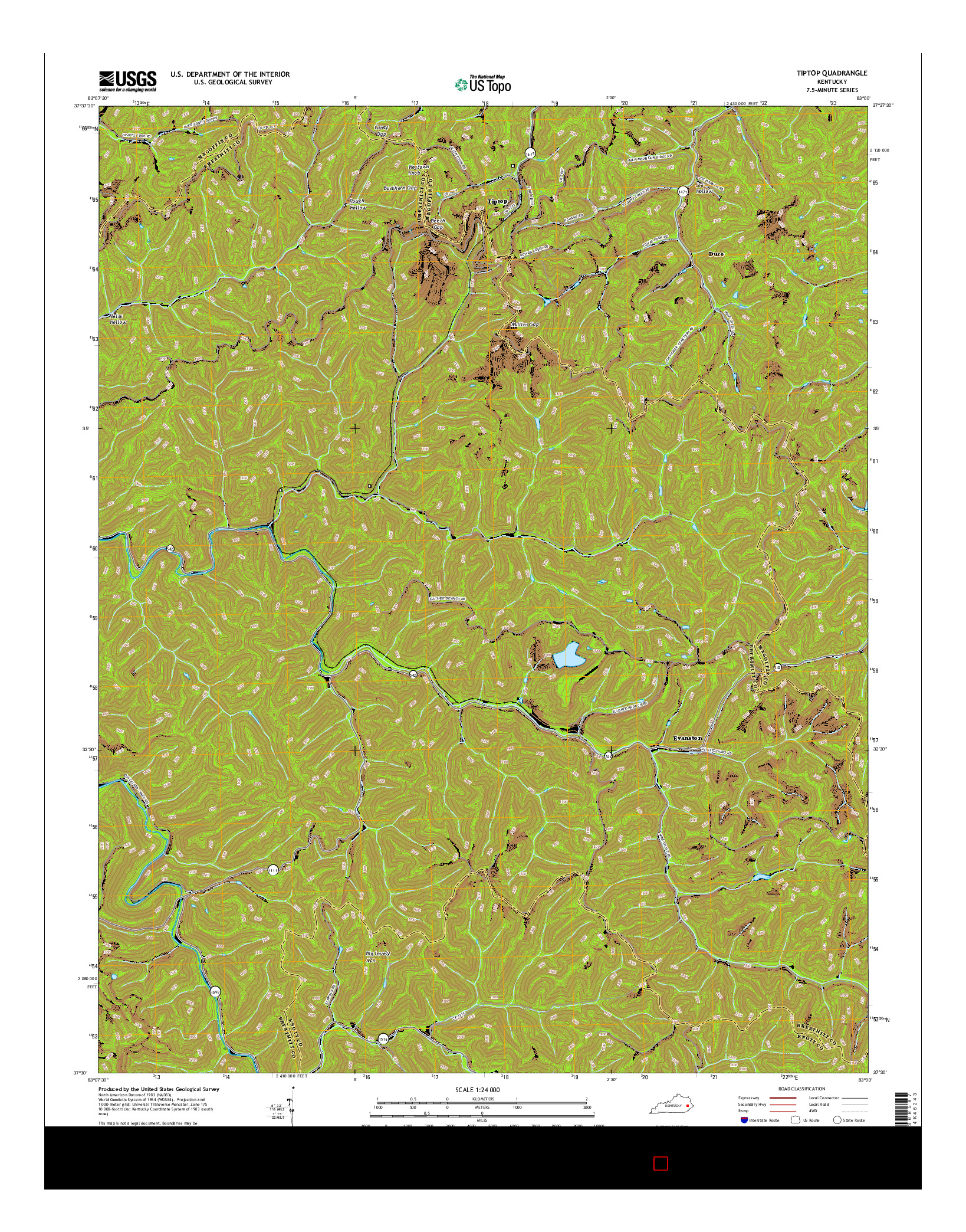 USGS US TOPO 7.5-MINUTE MAP FOR TIPTOP, KY 2016
