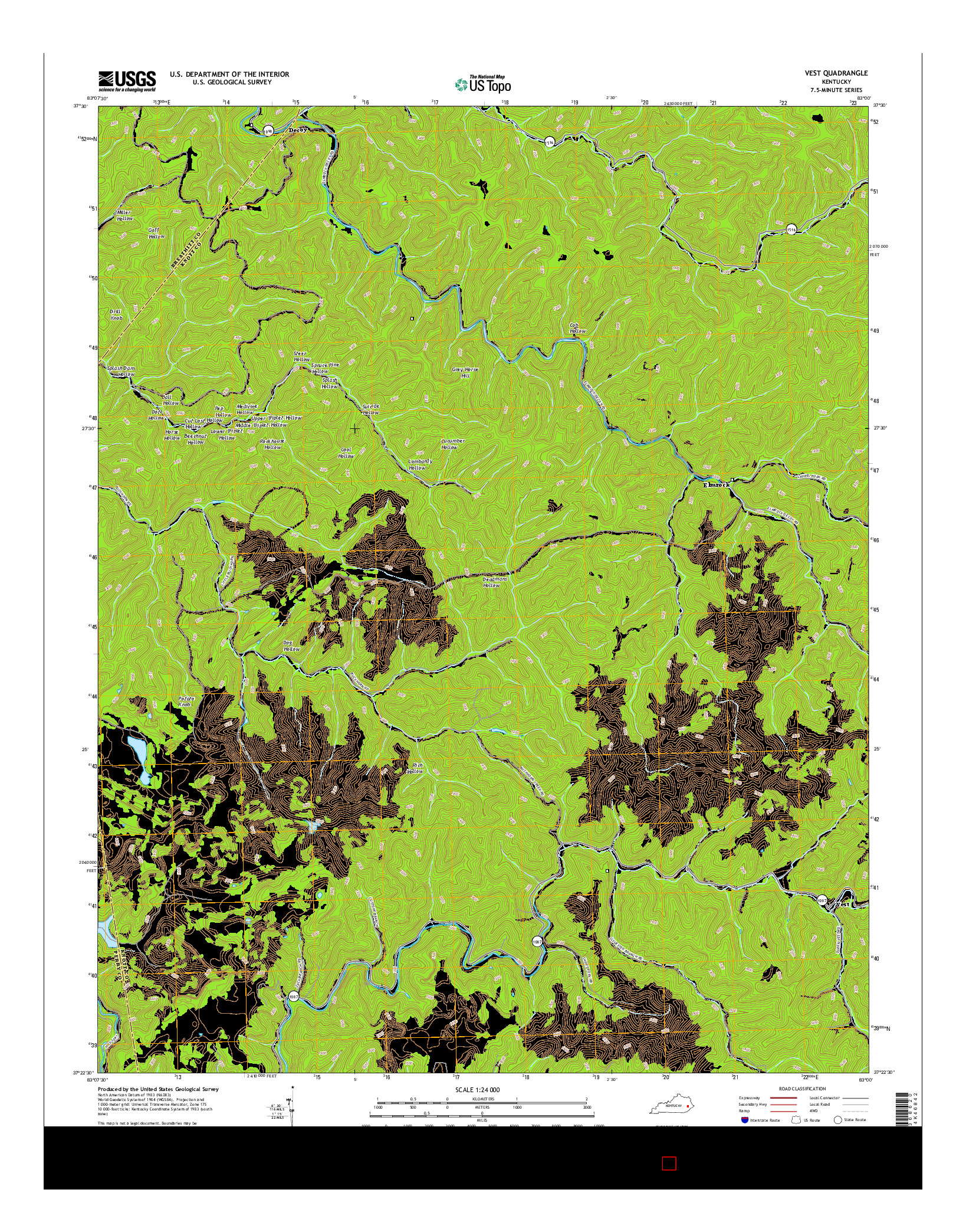 USGS US TOPO 7.5-MINUTE MAP FOR VEST, KY 2016