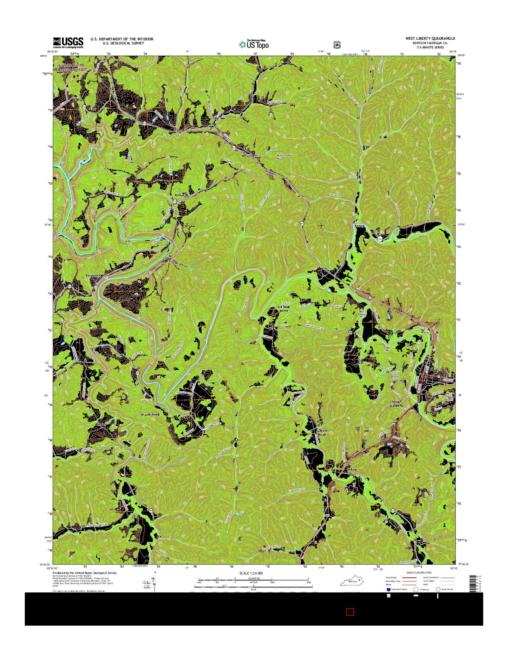 USGS US TOPO 7.5-MINUTE MAP FOR WEST LIBERTY, KY 2016