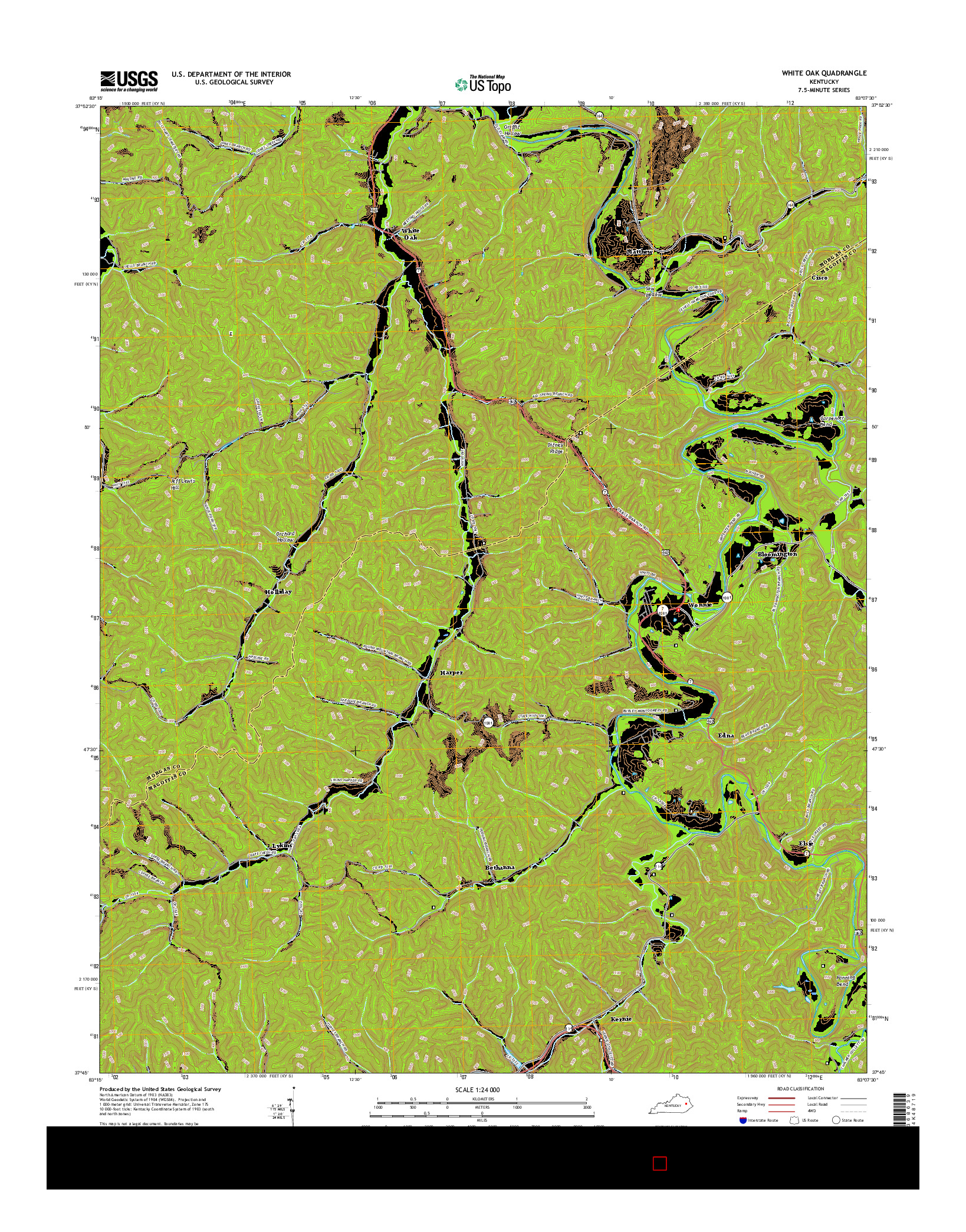 USGS US TOPO 7.5-MINUTE MAP FOR WHITE OAK, KY 2016