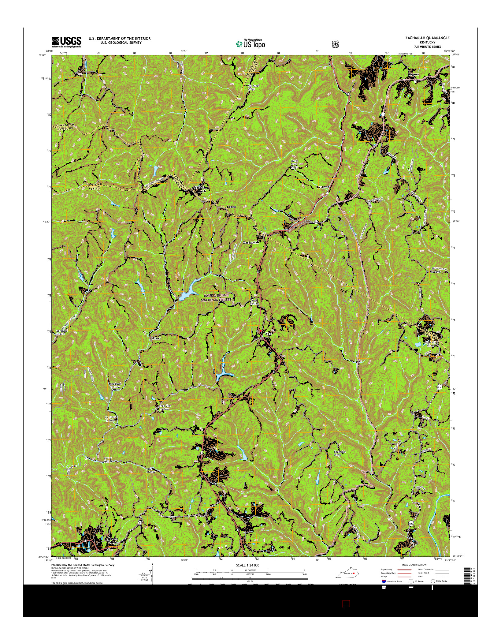 USGS US TOPO 7.5-MINUTE MAP FOR ZACHARIAH, KY 2016