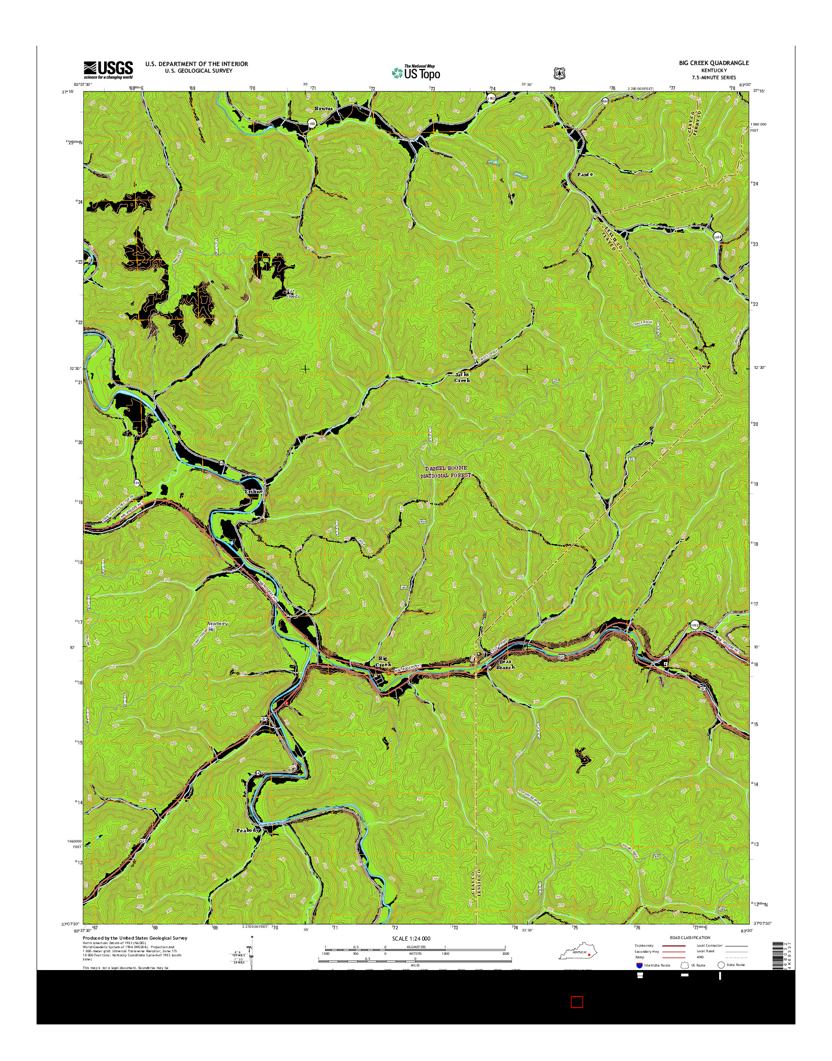 USGS US TOPO 7.5-MINUTE MAP FOR BIG CREEK, KY 2016