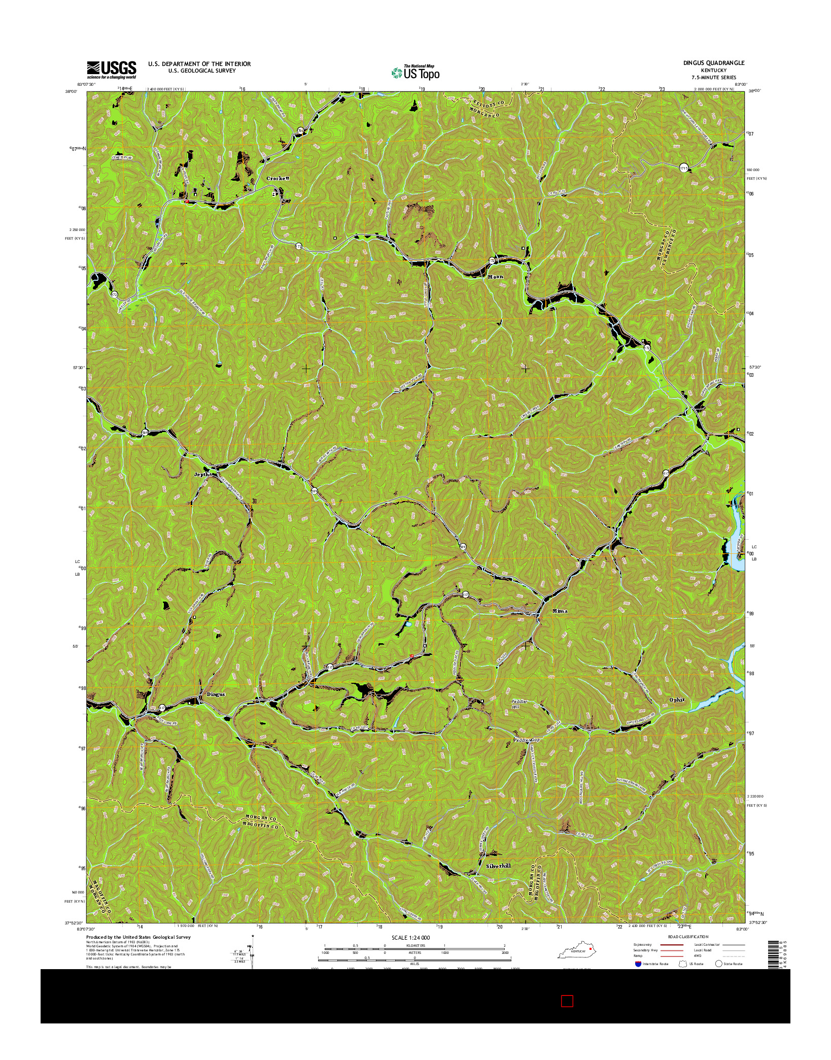 USGS US TOPO 7.5-MINUTE MAP FOR DINGUS, KY 2016
