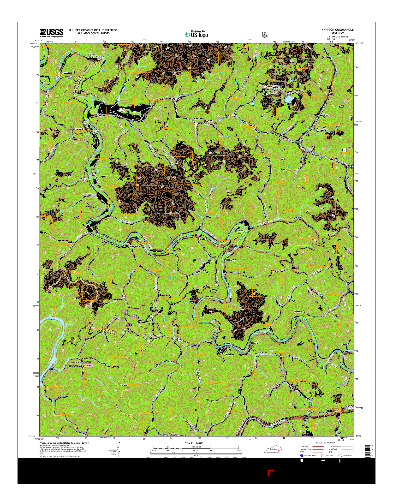 USGS US TOPO 7.5-MINUTE MAP FOR KRYPTON, KY 2016