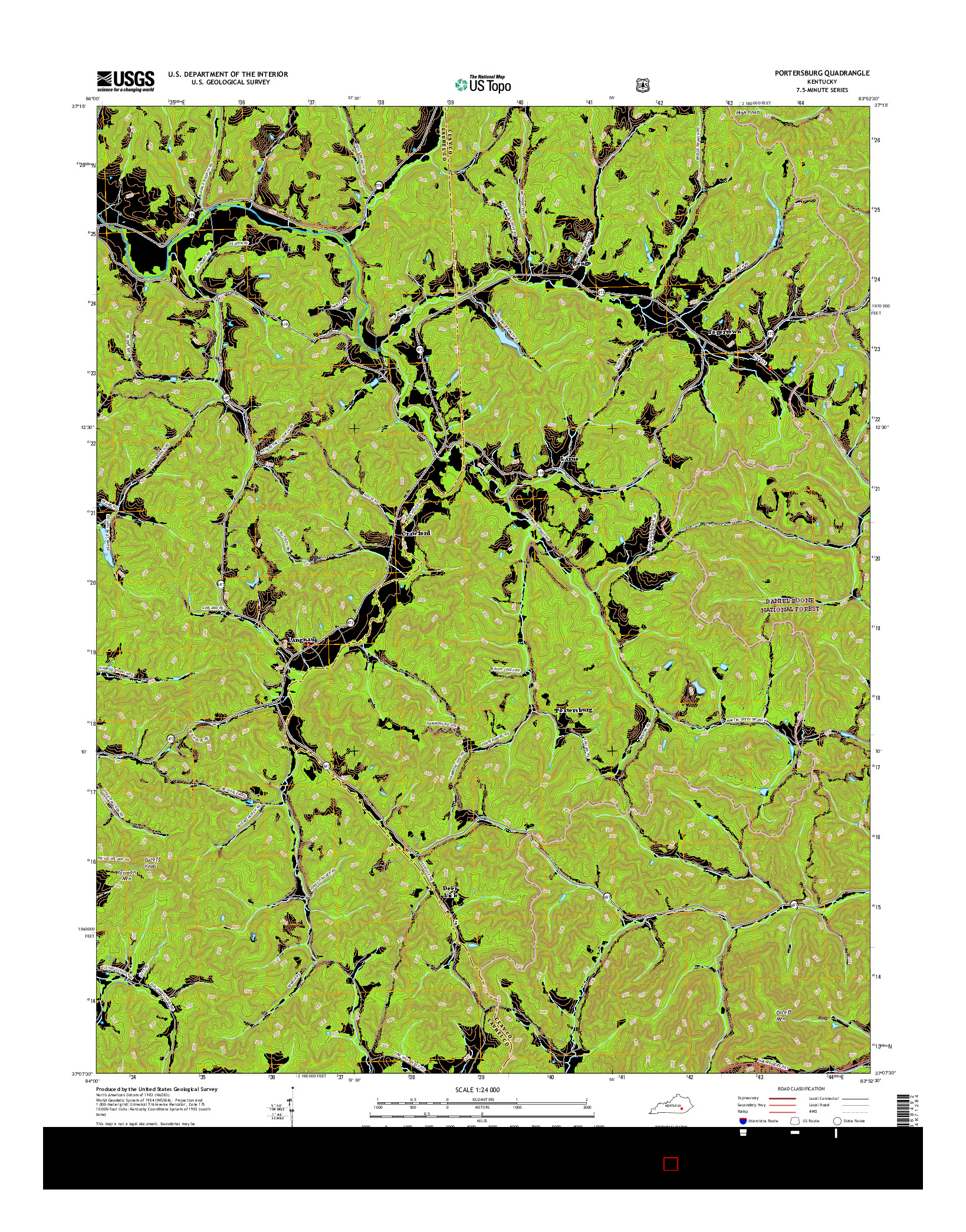 USGS US TOPO 7.5-MINUTE MAP FOR PORTERSBURG, KY 2016