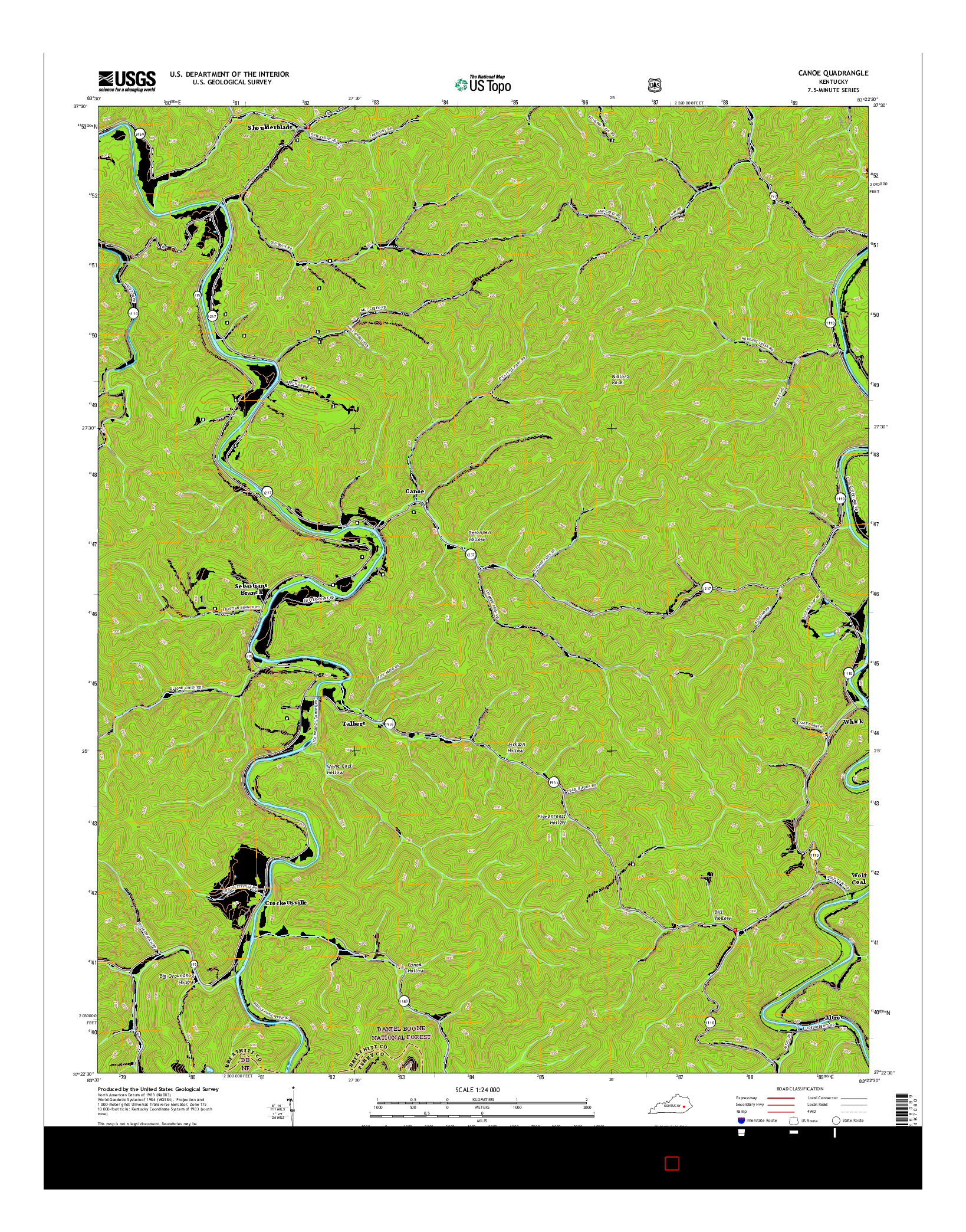 USGS US TOPO 7.5-MINUTE MAP FOR CANOE, KY 2016