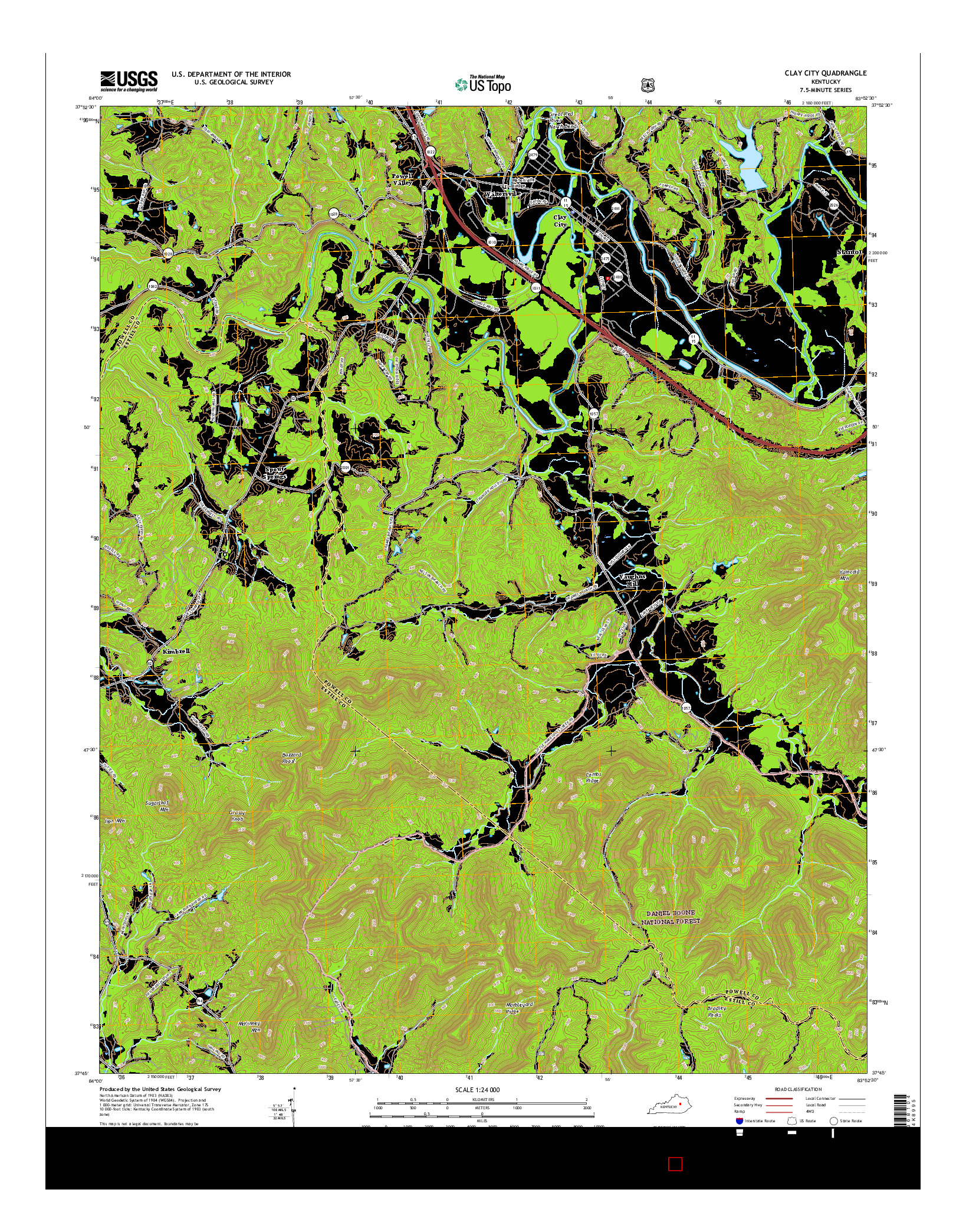 USGS US TOPO 7.5-MINUTE MAP FOR CLAY CITY, KY 2016