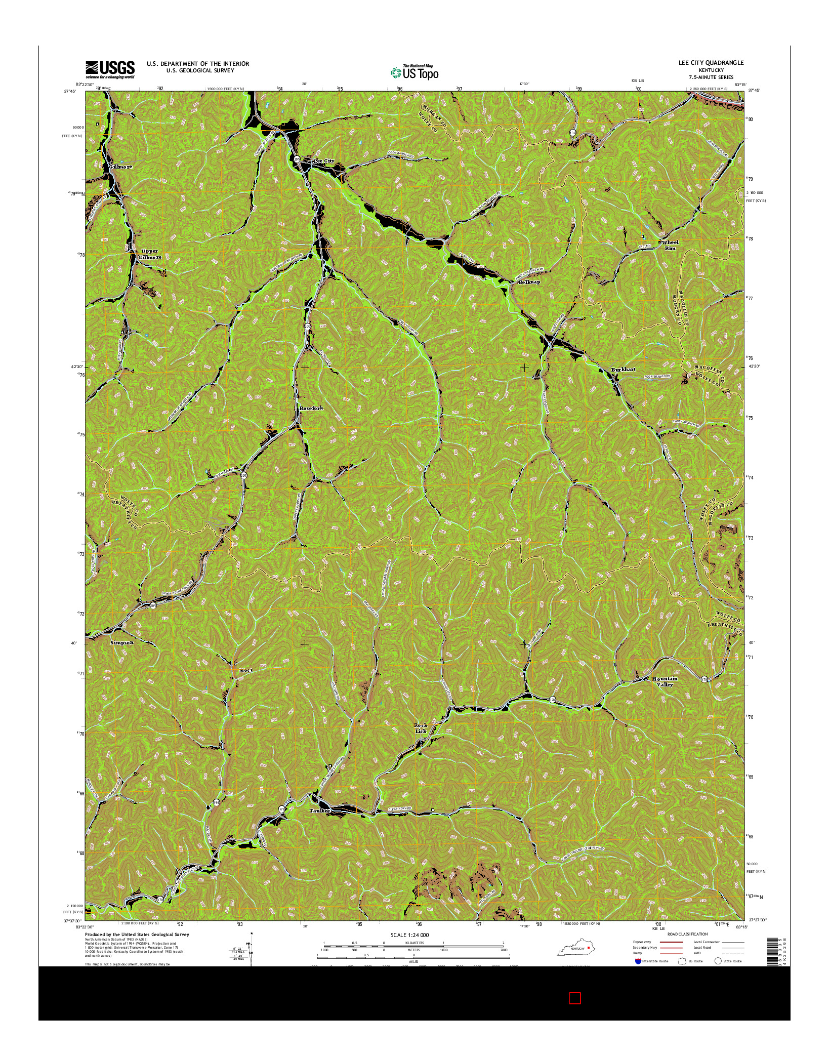 USGS US TOPO 7.5-MINUTE MAP FOR LEE CITY, KY 2016