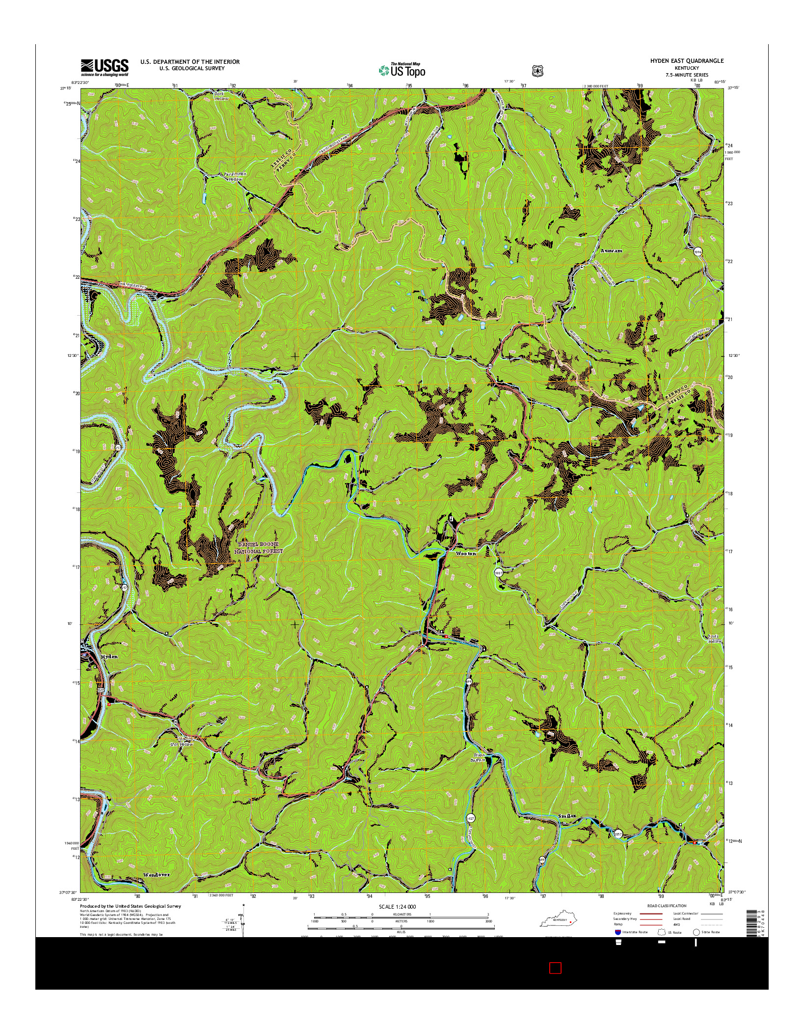 USGS US TOPO 7.5-MINUTE MAP FOR HYDEN EAST, KY 2016