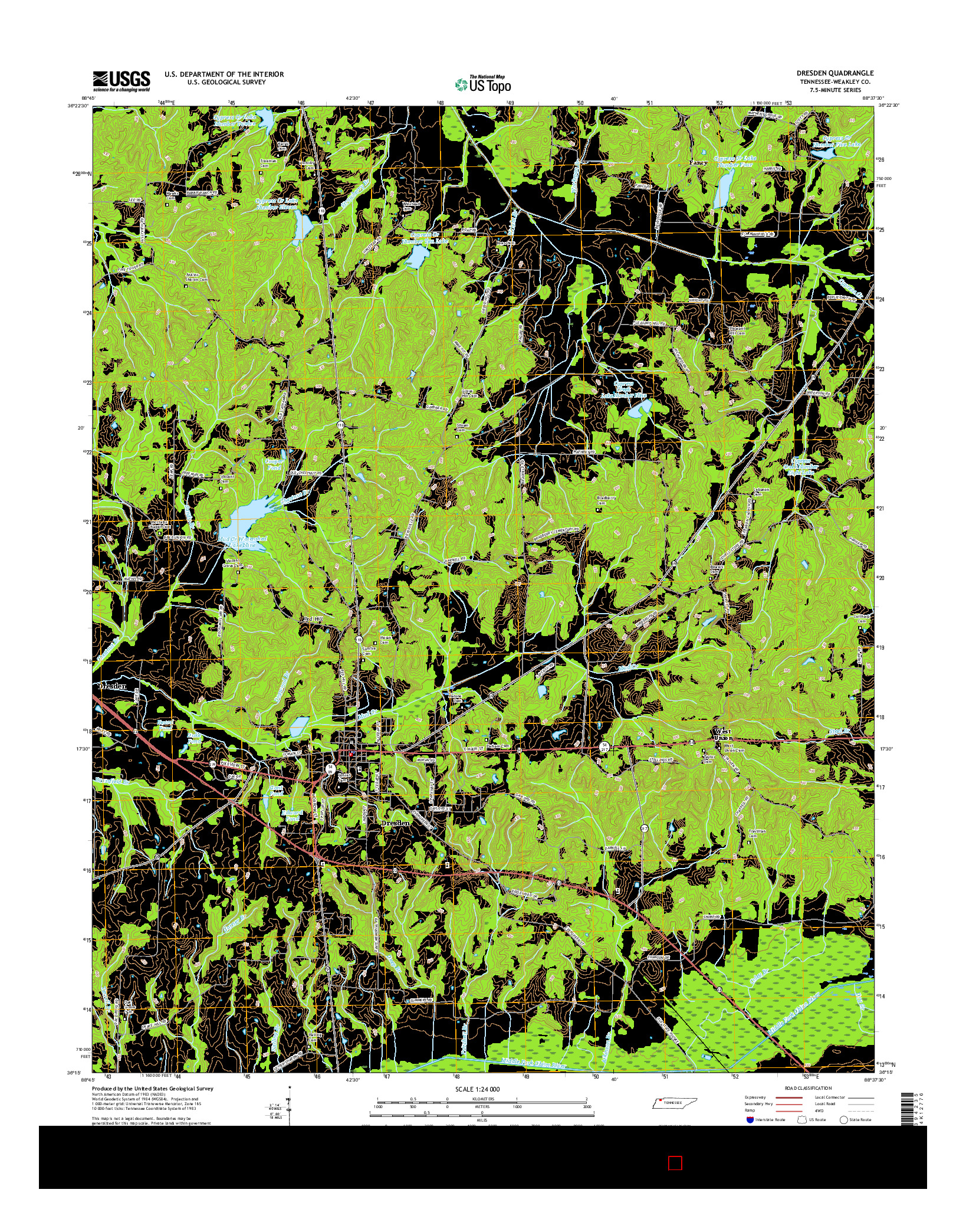 USGS US TOPO 7.5-MINUTE MAP FOR DRESDEN, TN 2016