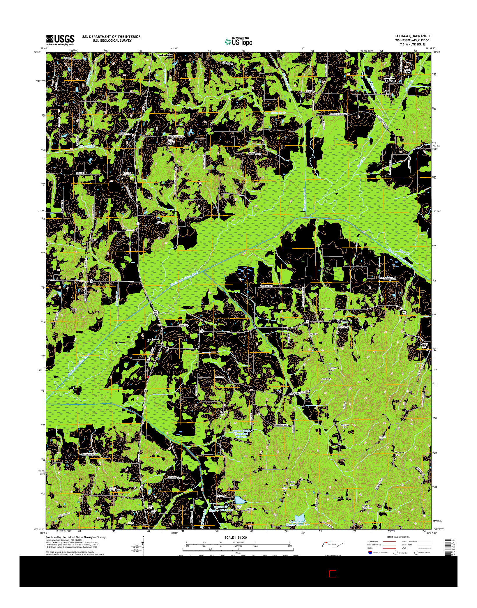 USGS US TOPO 7.5-MINUTE MAP FOR LATHAM, TN 2016